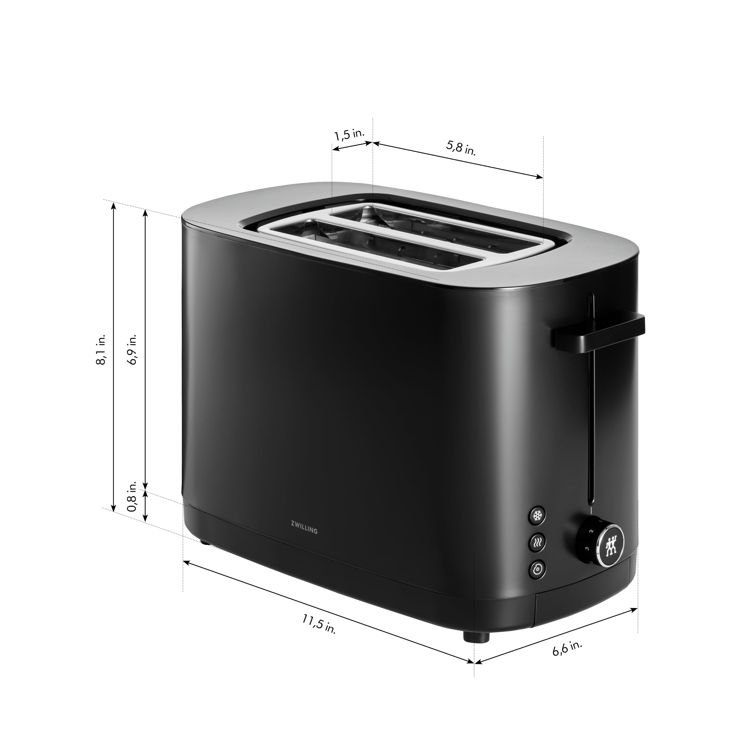 ZWILLING Enfinigy, 2-Slice Toaster, Extra Wide 1.5" Slots for Bagels and Toast, Black