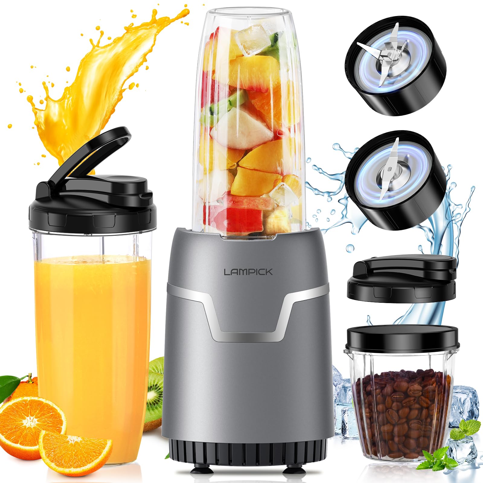 LAMPICK 1300W Smoothie Blender Bundle 1100W Blender and Grinder Combo for Kitchen
