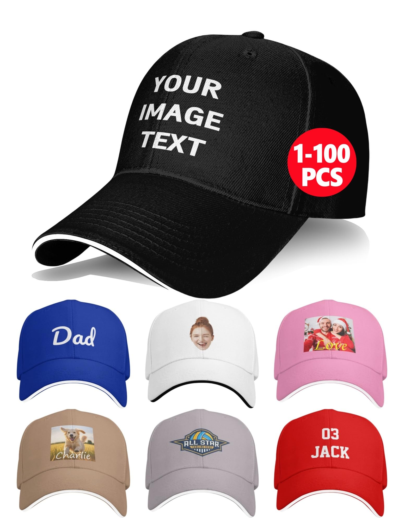 Custom Hats Personalized Baseball Cap for Men Woman Customized Truck Hat Add Your Image Logo Photos Text for Gifts (US, Alpha, One Size, Standard, Black)