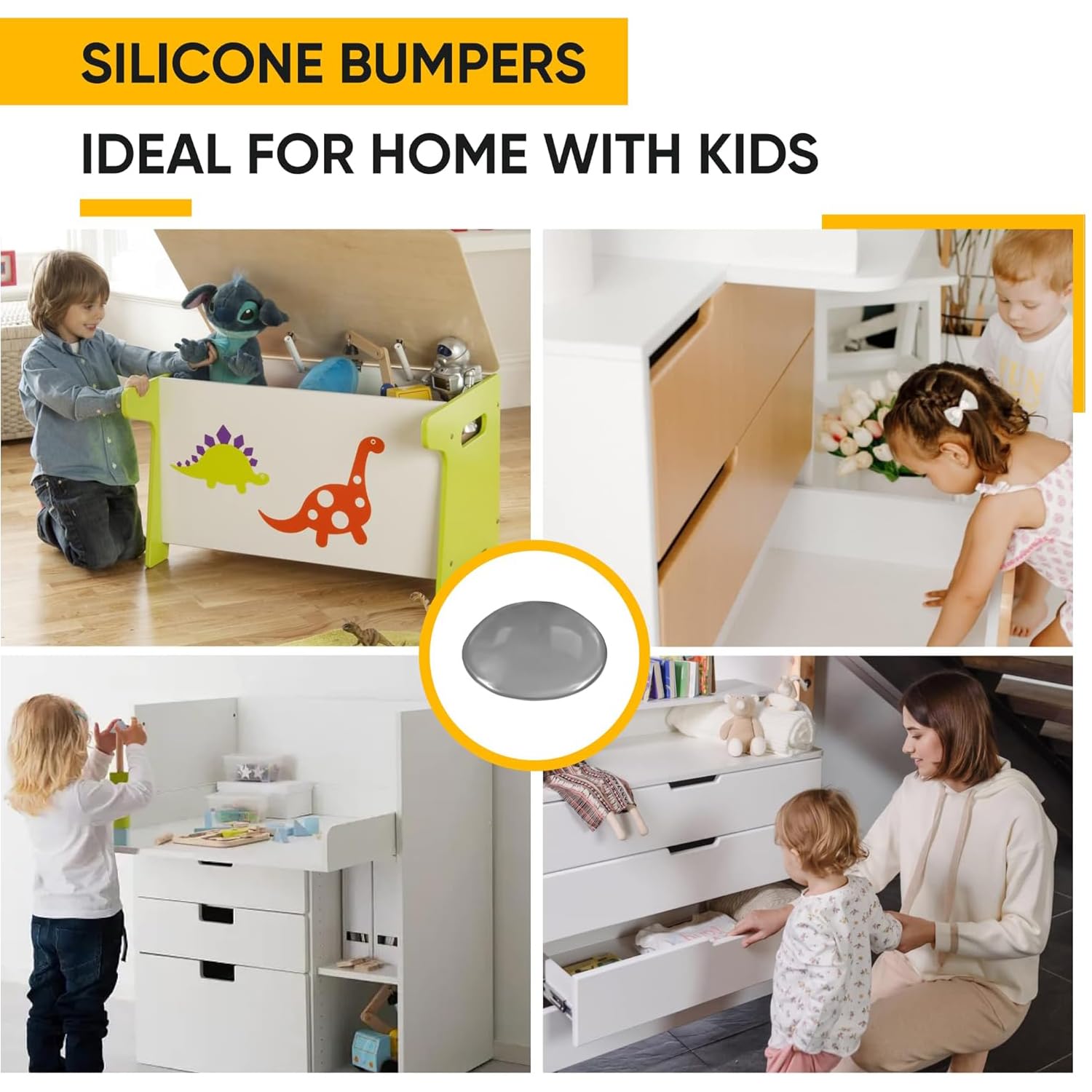 Vellax Cabinet Door Bumpers 128 Pcs - Grey Self Adhesive Pads, Cabinet Stoppers, Rubber Bumpers for Drawers, Cupboards, Cutting Boards, Glass Tops, Picture Frames, Kitchen Furniture (Hemispherical)