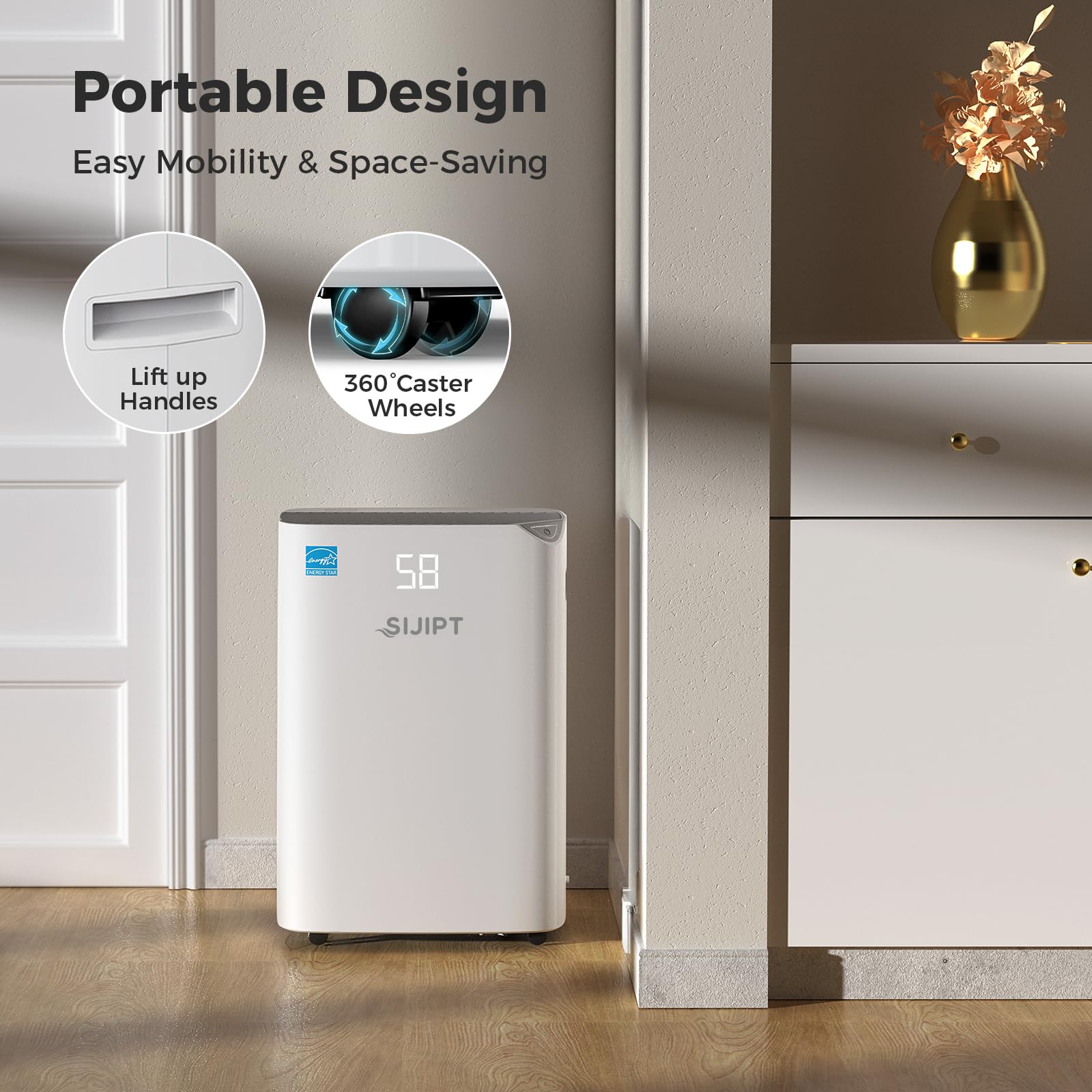 Basement Dehumidifier with Drain Hose, 100 Pints Energy Star Dehumidifiers for Home, Large Room, 1500 Sq.ft Quiet Dehumidifier with Adjustable Humidity Control, Auto Defrost, 1.5 Gal Water Tank
