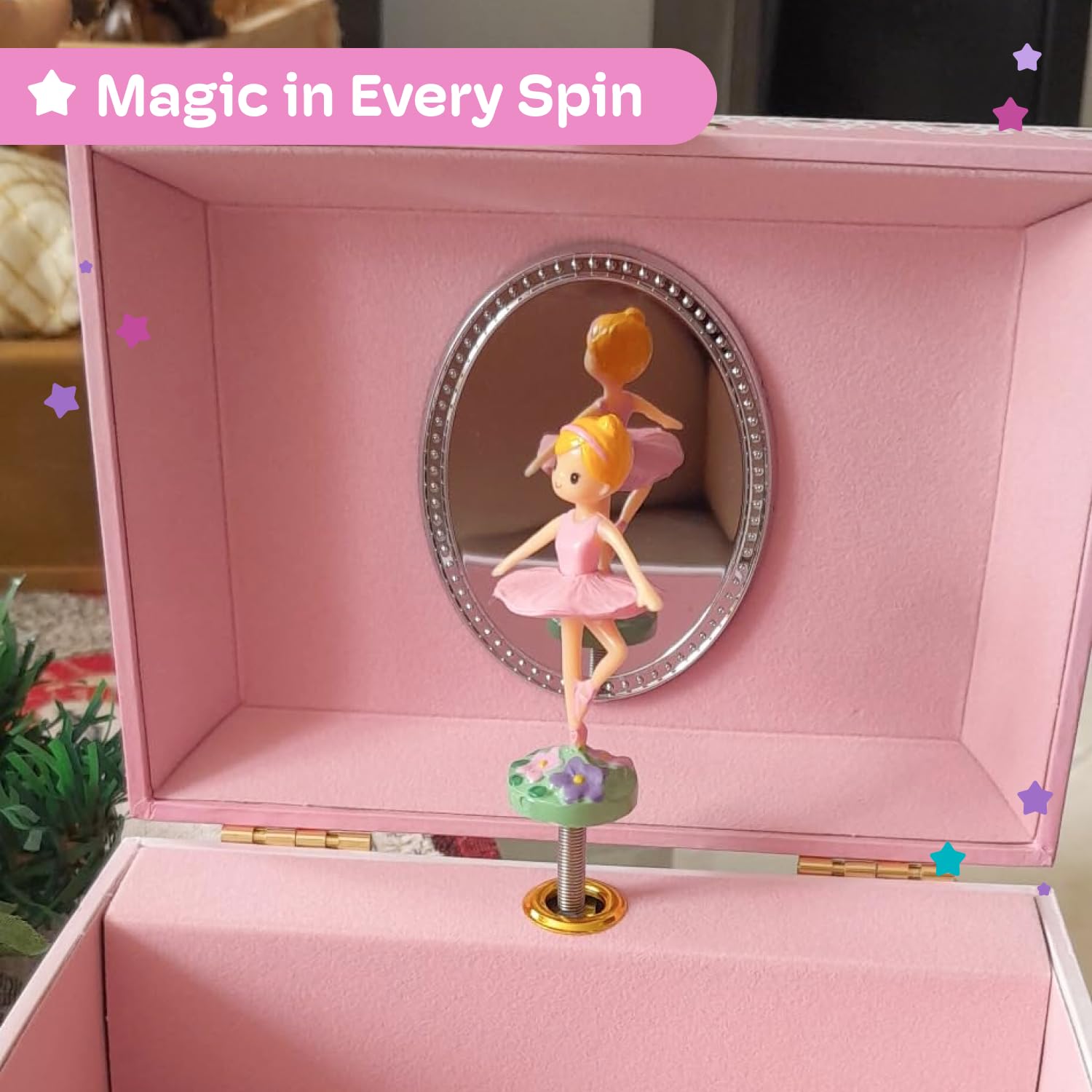 Jewelkeeper Ballerina Jewelry Box for Girls - Rainbow Ballerina Jewelry Box - Swan Lake Tune - 4-Year-Old Girl Gifts - Small Ballerina Jewelry Box with Doll and Storage - Engineered Wood - Pink