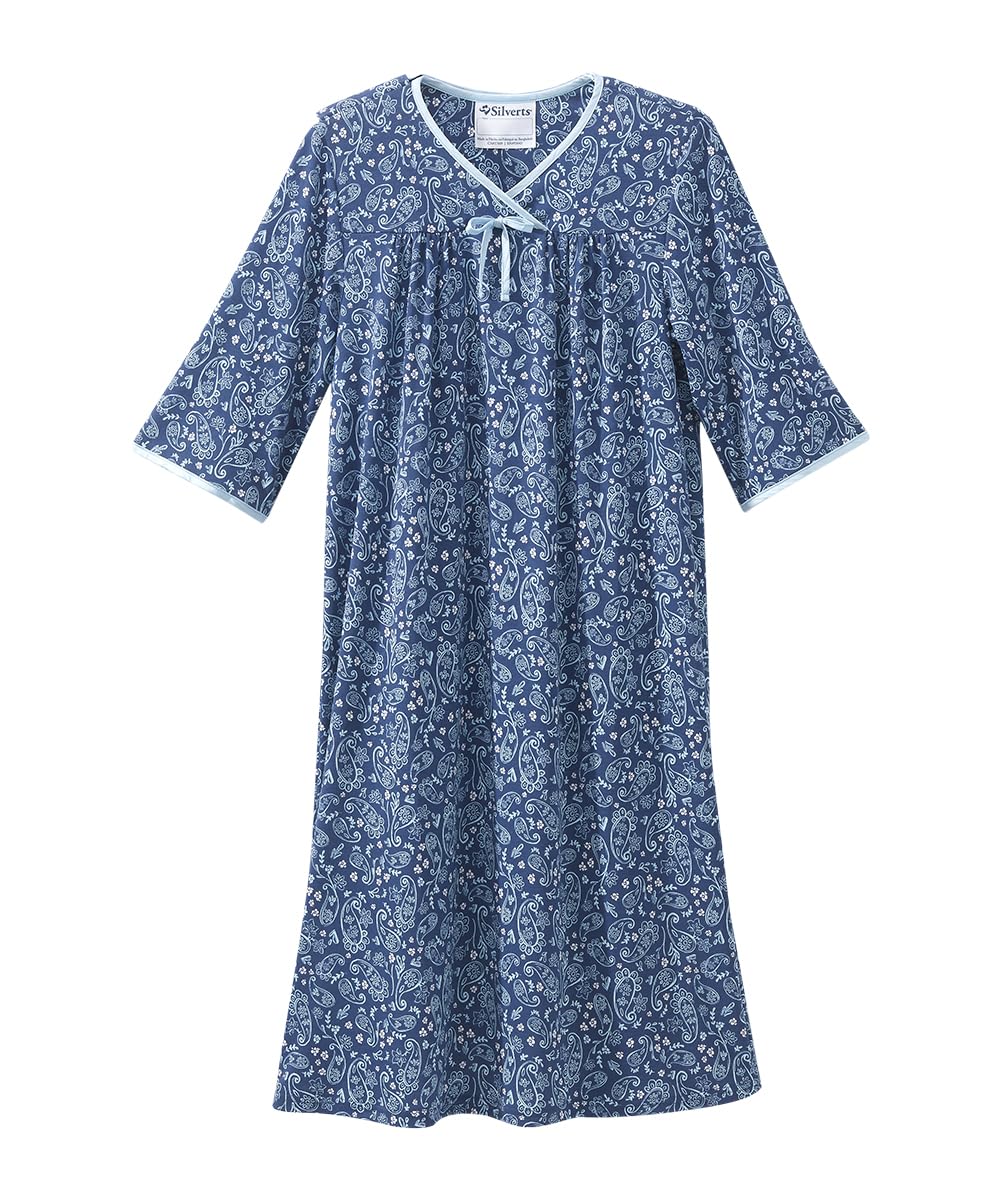 Silverts Hospital Gowns for Women Open Back, Night Gowns for Elderly Women, Adaptive Clothing for Seniors, Elderly Nightgowns, Dementia Clothing - Pretty Paisley MED