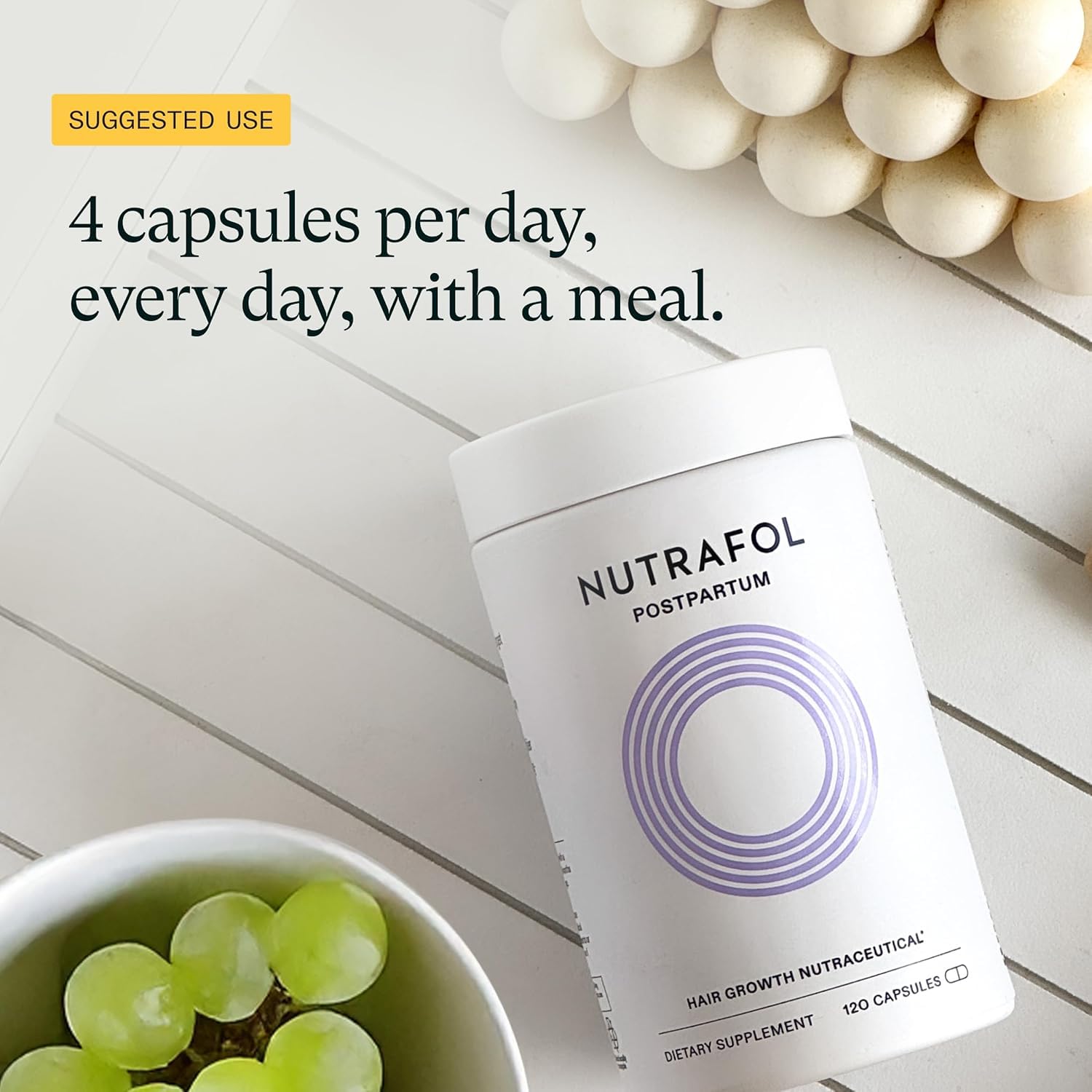 Nutrafol Postpartum Hair Growth Supplements, Clinically Tested for Visibly Thicker Hair and Less Shedding, Breastfeeding-friendly - 1 Month Supply