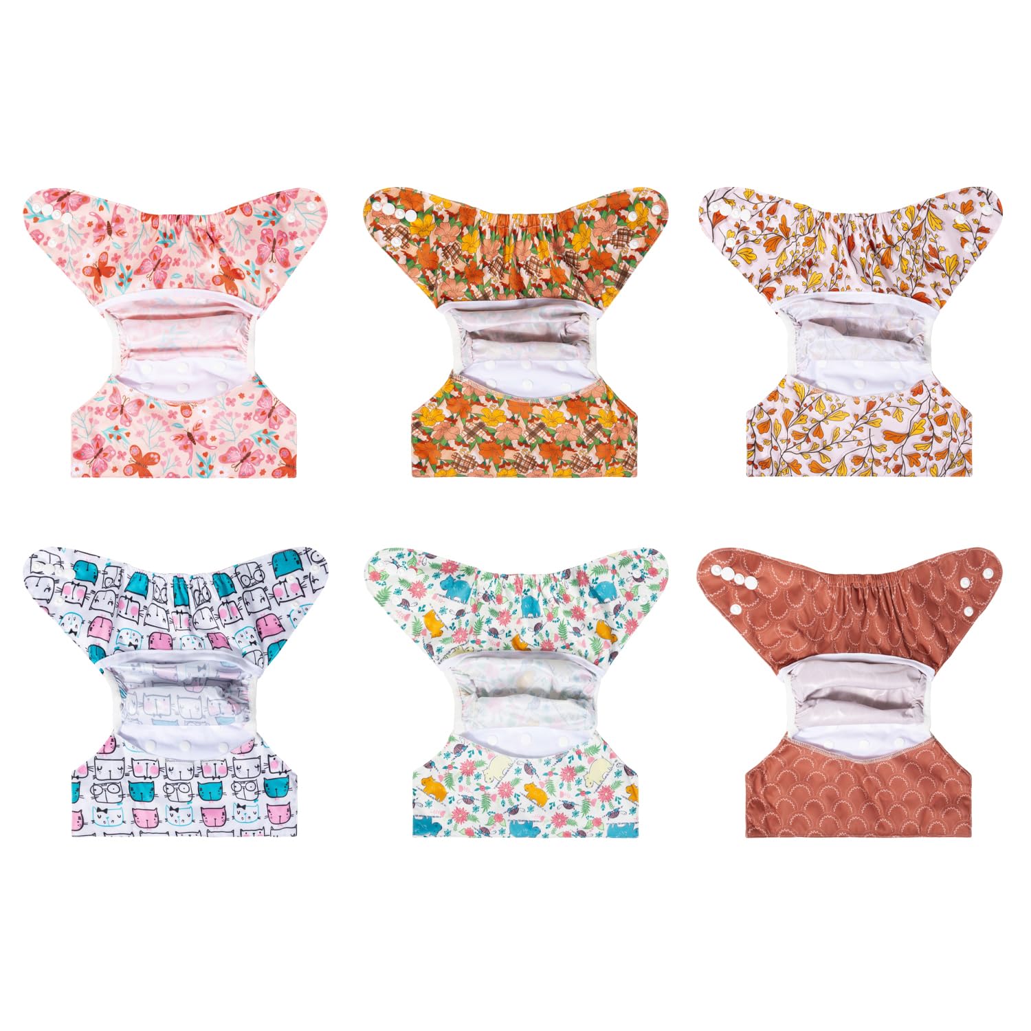 ALVABABY 6pcs Cloth Diaper Covers & 1 Wet Dry Bag, Reusable Cloth Diaper Shell for Prefold with Multi-Functional Bag