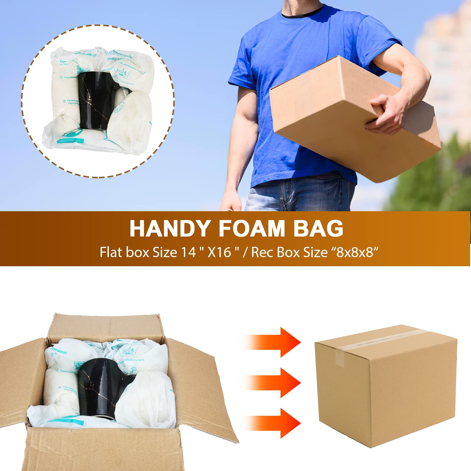 Foam Bag For Shipping, Pack of 8 Handy Foam Room Temperature Expanding Foam Packaging Bags, Instant Pack Quick Expanding Packaging Filler - Packing and Shipping Solution