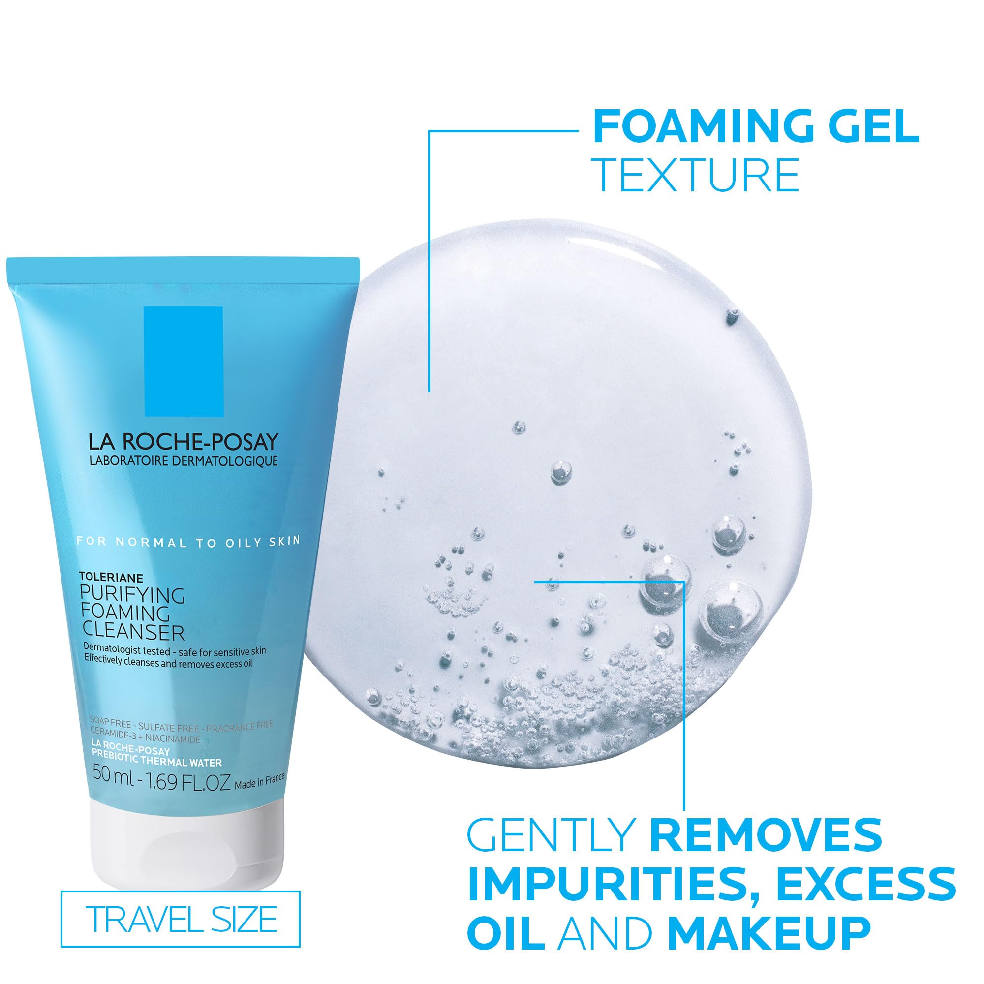 La Roche-Posay Toleraine Skin Care Set | Double Repair Face Moisturizer 100ml & Purifying Foaming Facial Cleanser 50ml | Oil Free Moisturizer & Face Wash For Oily Skin | Formulated with Niacinamide