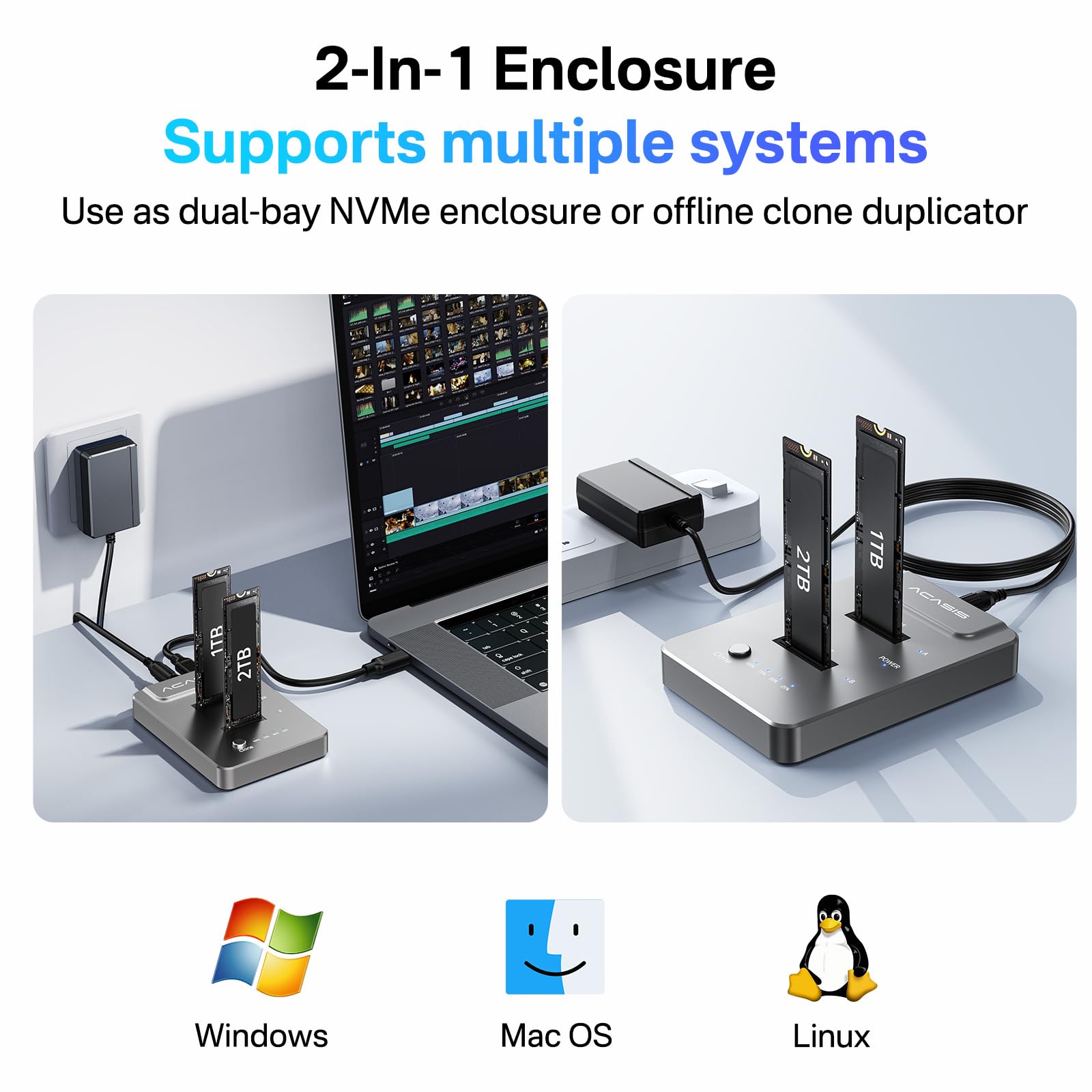 ACASIS NVMe M.2 Duplicator Dual-Bay Offline Clone USB C to NVME Docking Station for M2 SSD M Key Hard Drives Enclosure (M03) (M03)