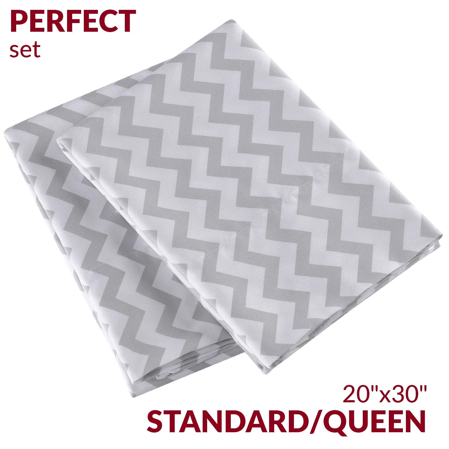 Mellanni Pillow Cases - Luxury, Extra Soft, Cooling Pillow Covers - 2 PC Iconic Collection Pillowcases - Envelope Closure (Standard/Queen 20" x 30", Chevron Gray)