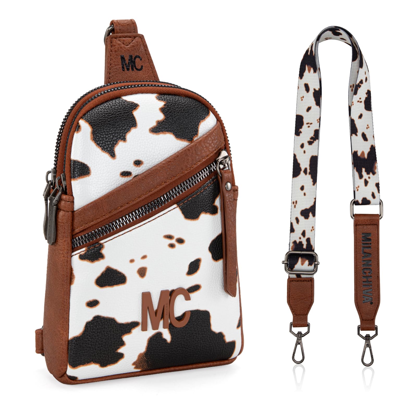 Milan Chiva Small Crossbody Bags for Brown Cow Print Women Chic Mini Sling Bag Purse and Waist Packs for Women MC-3354BR