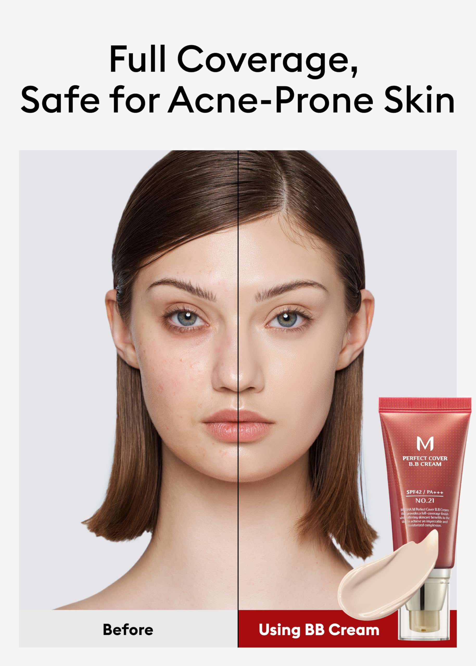 MISSHA M Perfect BB Cream No.21 Light Beige for Bright Skin SPF 42 PA +++ 1.69 Fl Oz - Tinted Moisturizer for face with SPF