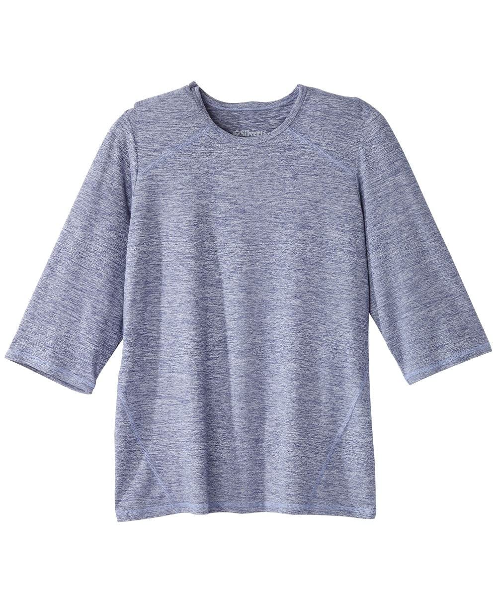 Women’s Open Back Adaptive Active Crew Neck Top for Seniors - 3/4 Long Sleeve Shirt - Heather Indigo MED