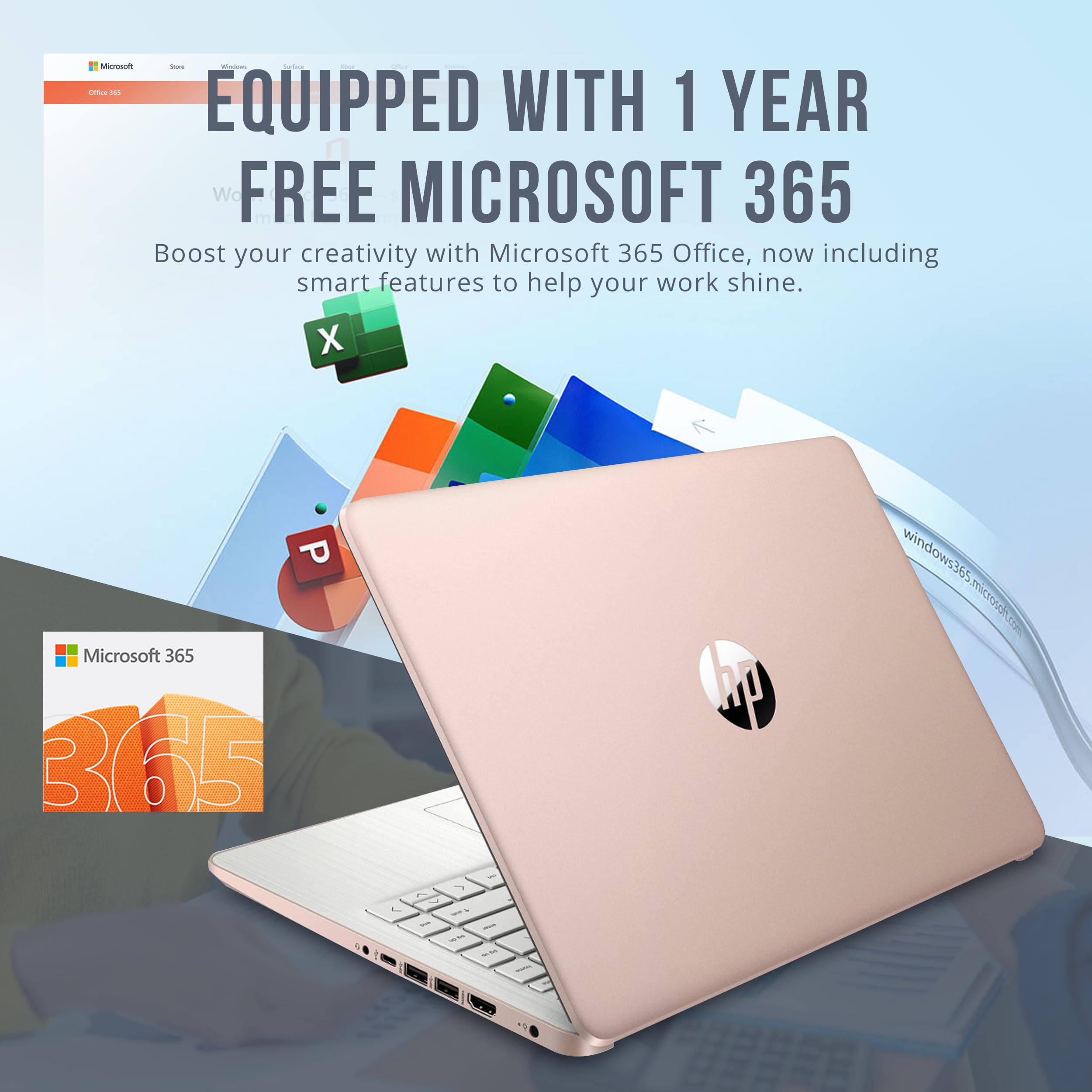 HP Stream 14" HD BrightView Laptop, Intel Celeron N4120, 16GB RAM, 416GB Storage (128GB eMMC + 288GB Docking Station Set), Intel UHD Graphics, 720p Camera, Wi-Fi, 1 Year Office 365, Win 11S, Gold
