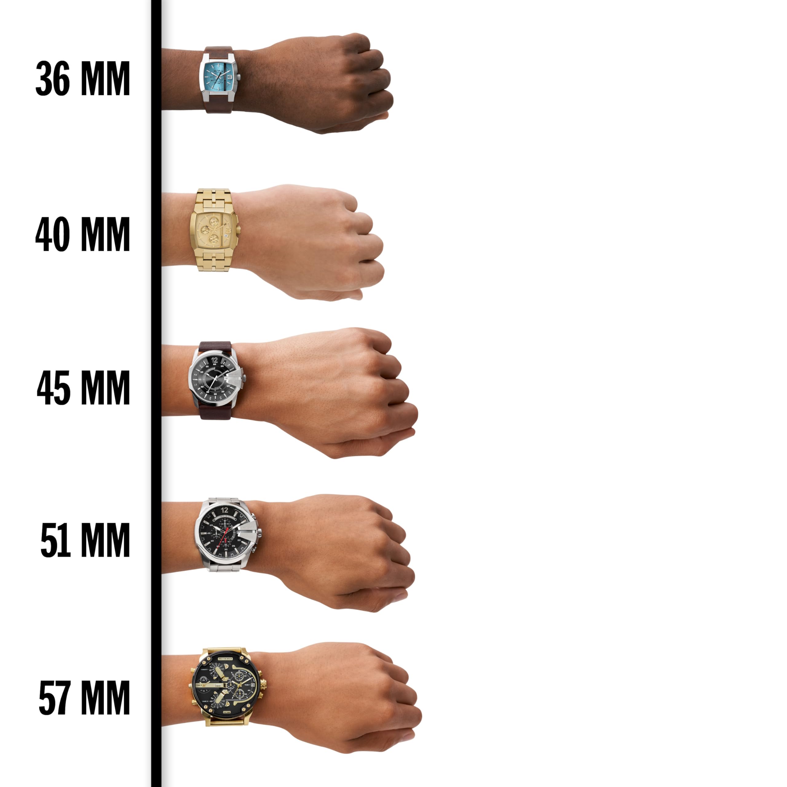 Diesel Mr. Daddy 2.0 Stainless Steel and Leather Chronograph Men's Watch, Color: Black/Silver (Model: DZ7313)