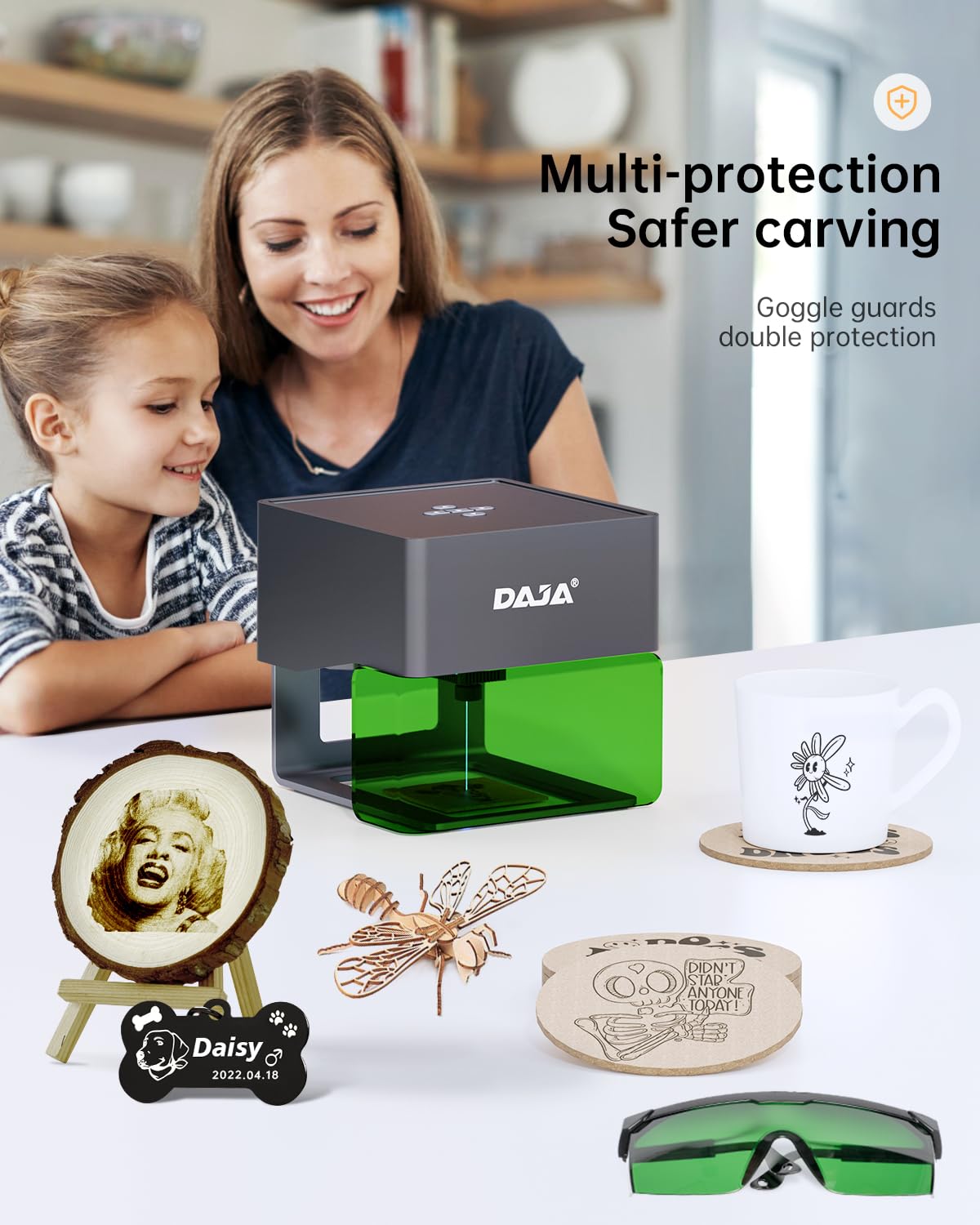 DAJA DJ6 Pro Laser Engraver with Higher Columns Portable Laser Engraving Machine Kits for DIY Supports Win/Mobile System/Offline Laser Cutter (Working area 3.15 * 3.15 inches)