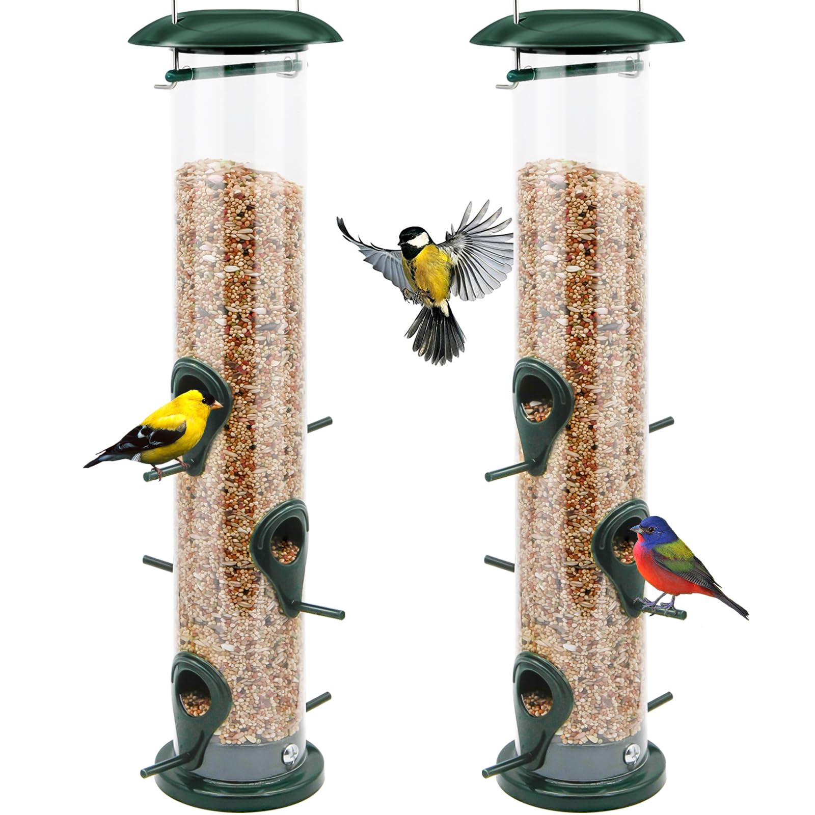 Vivace Bird Feeder, 2 Pack Classic Tube Bird Feeders for Outdoors Hanging Bird Feeder with 6 Feeding Ports, 2LB Seed Capacity Wild Bird Feeders, 14Inches,Premium