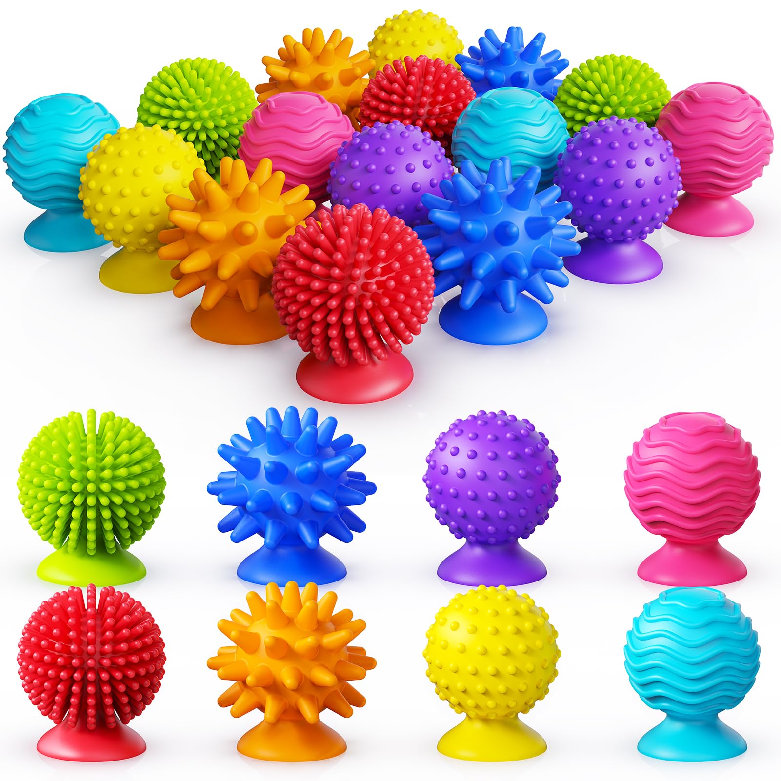 Sensory Fidget Toys Kids Adults: 16 Pack Textured Suction Toys for Autism Kids Calming - Quiet Anxiety Fidgets for Classroom Prize - Calm Down Toy for Girls Boys - Gifts Christmas Stocking Stuffers