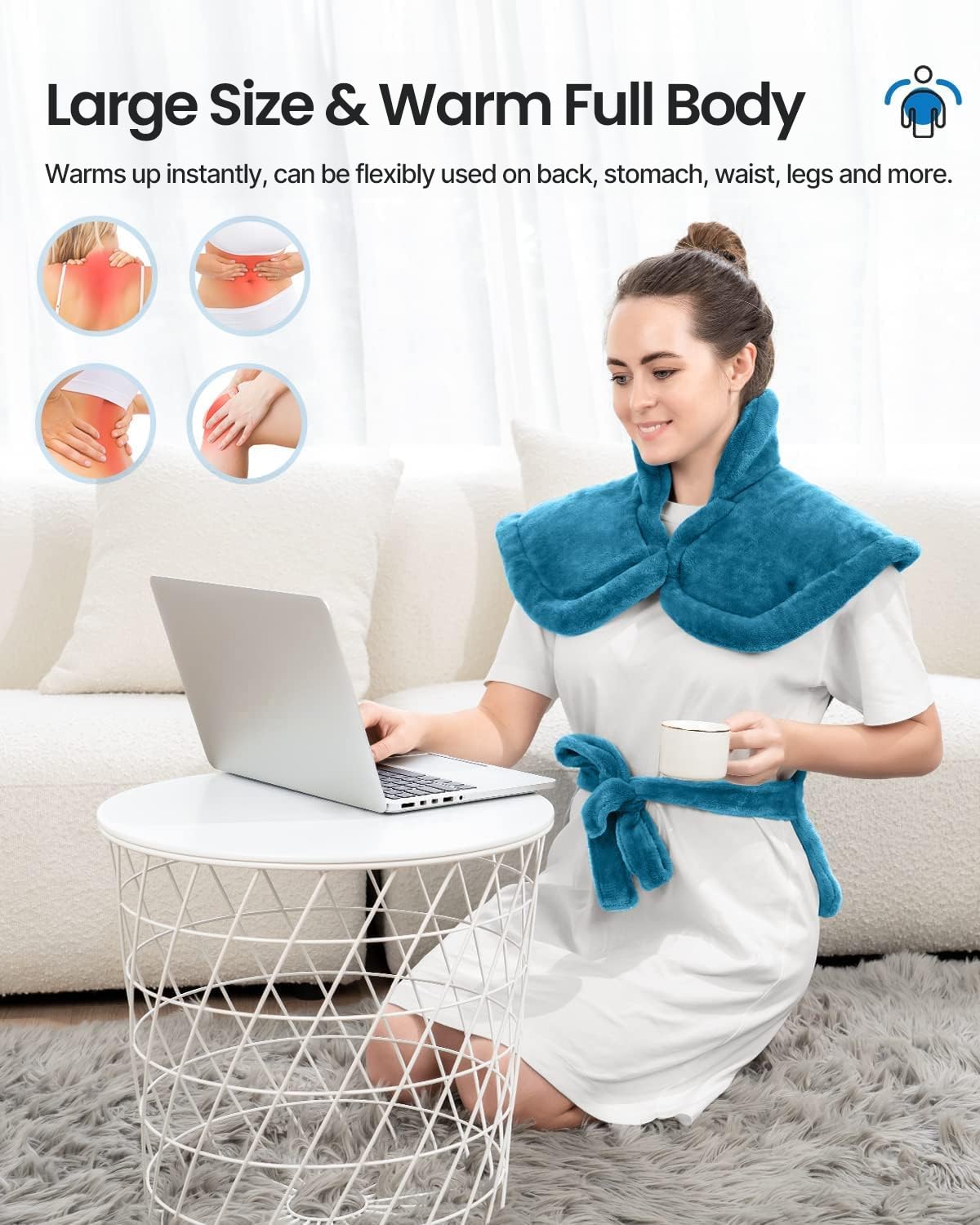 RENPHO Valentines Day & Birthday Women Men Mom Dad Gifts, Heating Pad for Neck and Shoulders and Back Pain Relie, FSA HSA Eligible, 24"x33" Electric Heat Pad, Auto Shut Off, ETL Certified, Blue