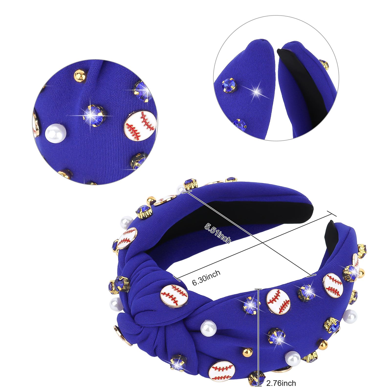 YARIEW Baseball Headbands for Women Knotted Jeweled Baseball Headband for Women Girls Top Knot Headband for Women Baseball Accessories Game Day Sports Fan Mom Halloween Christmas Gifts (Navy)