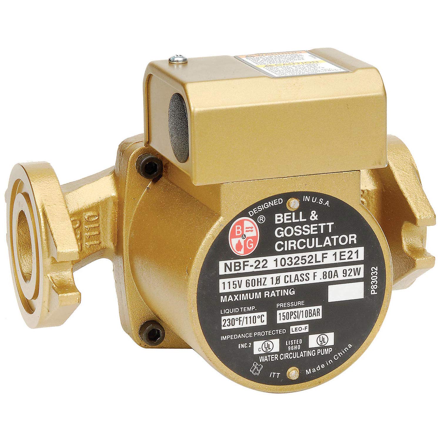 Bell & Gossett 103252 Model Nbf-22 Lead-Free Wet Rotor Circulator for Potable Water/Nbf and SSF, Flange Connection, 115V, 92W, Lead-Free Bronze
