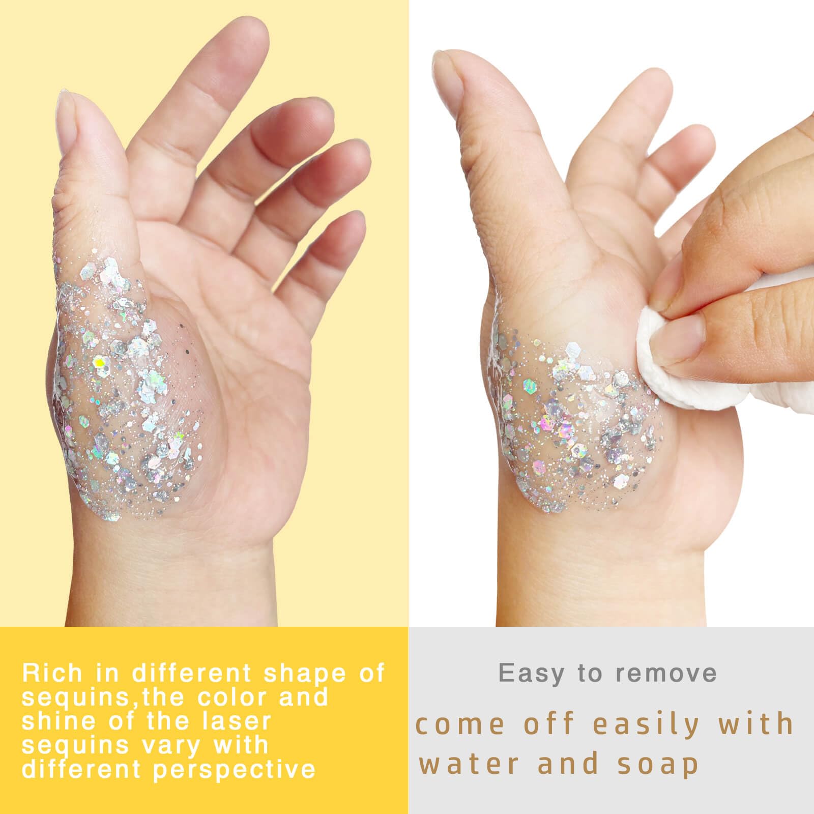 MEICOLY Clear White Body Glitter,Mardi Gras Face Glitter Singer Concerts Festival Rave Accessories,Chunky Hair Sparkling Halloween Glitter Gel for Women,Mermaid Sequins Glitter Face Paint,50ml