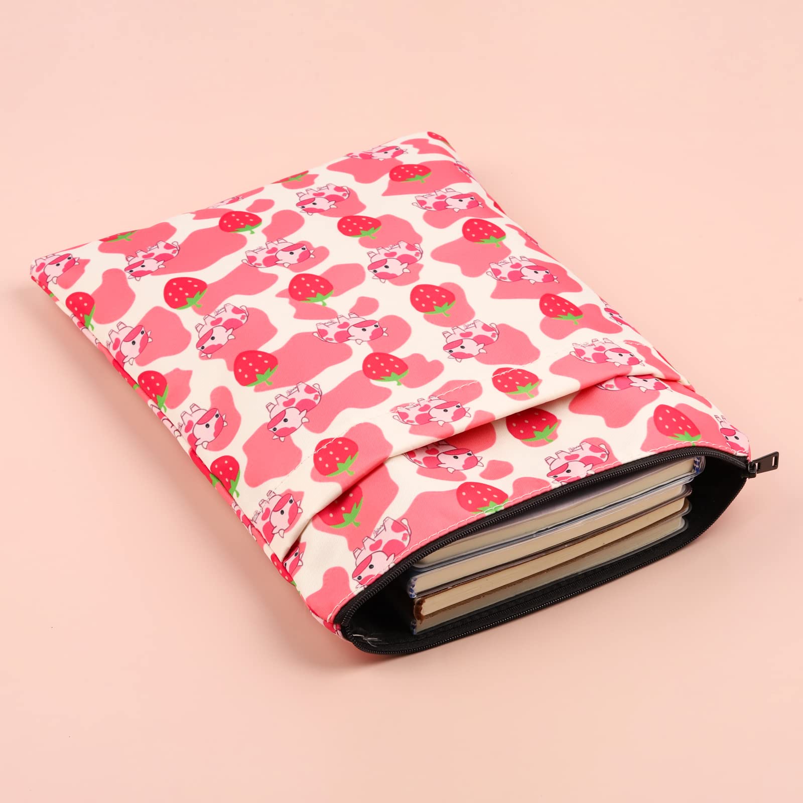 JNIAP Cow Gifts for Women Her Cow Lovers Book Sleeve Strawberry Themed Book Protector Cover for Hardcover Paperback Book Lover Bookish Gift Cattle Cow Farmer Gift