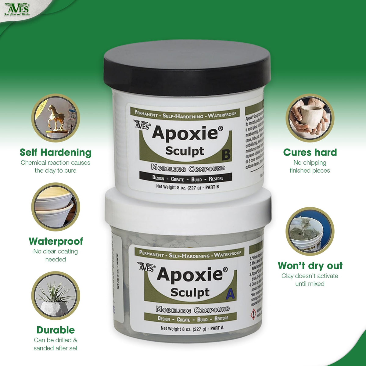 Aves Apoxie Sculpt - 2 Part Modeling Compound (A & B) - 1 Pound, Natural
