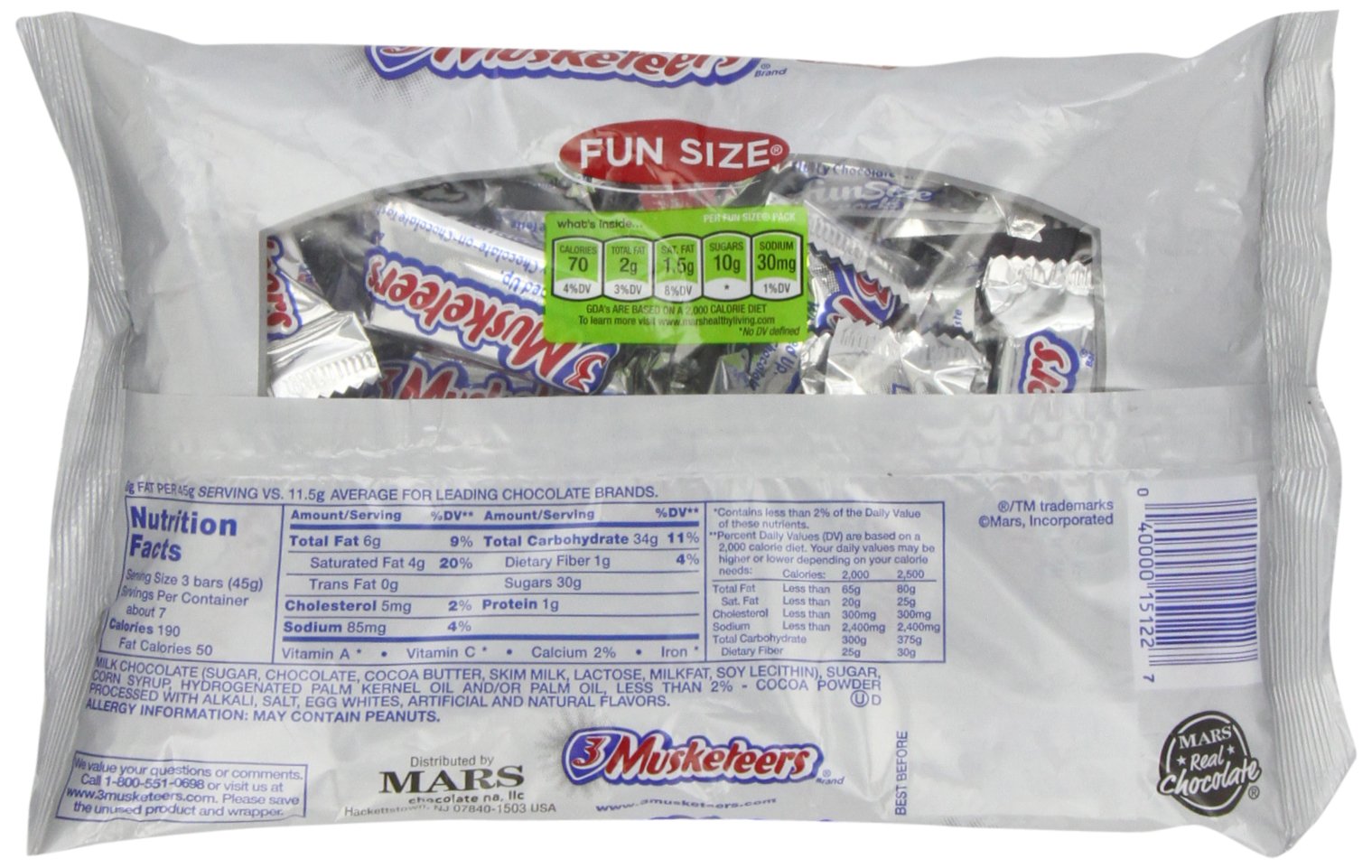 3 Musketeers Candy Bars, Fun Size, 11 oz