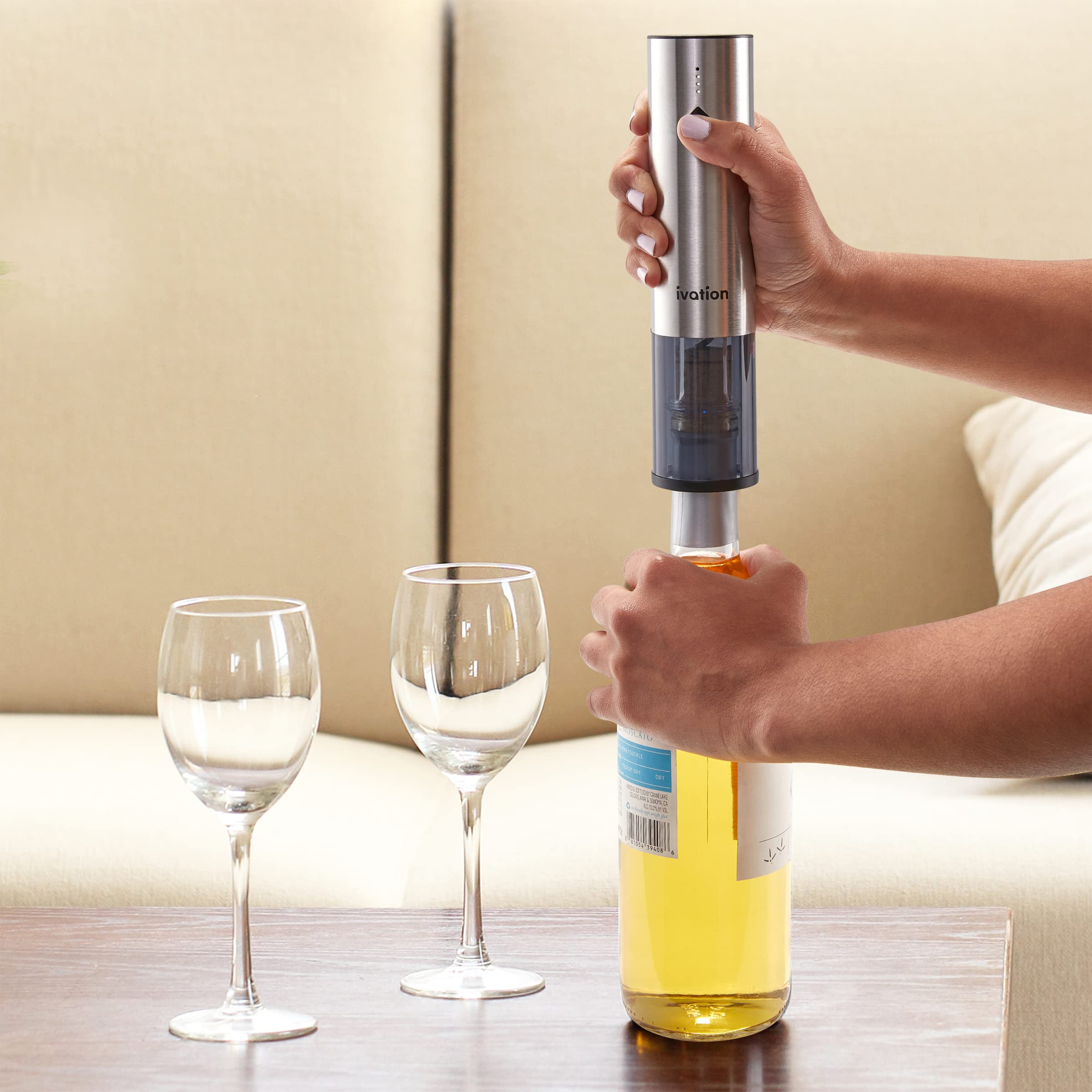 Ivation Rechargeable Automatic Wine Opener | Electric Cork Extractor Tool with Lithium Battery, LED Lights, USB Charging Cable, Bonus Foil Cutter & Elegant Gift Box | Uncorks 50 Bottles Per Charge