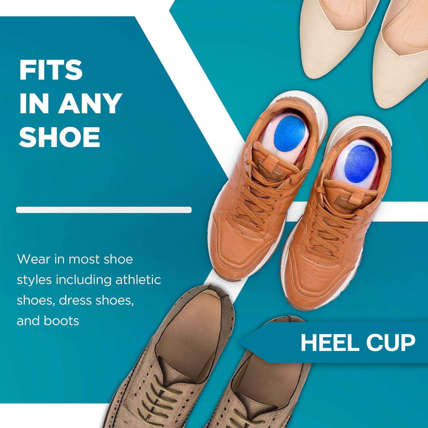 Gel Silicone Heel Cups/Pads - 2 Pack, Size M, Heel Lifts for Achilles Tendonitis, Soft Gel Toe Cap - 6 Big Toe Protectors for Women & Men