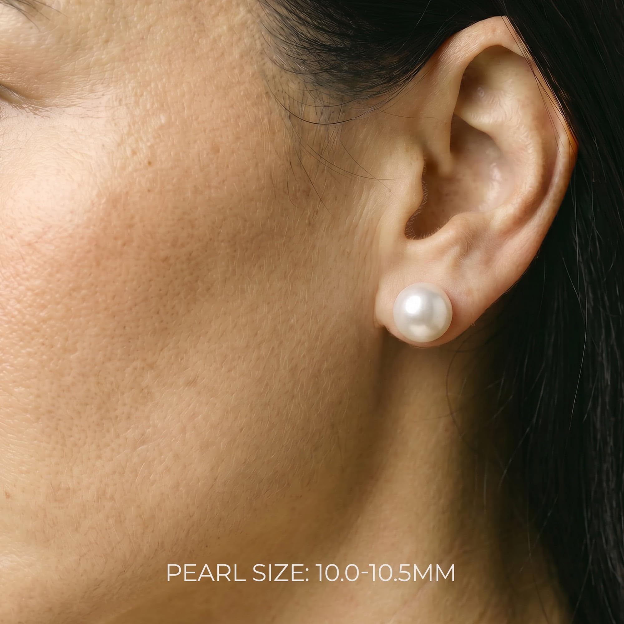 THE PEARL SOURCE Real Pearl Stud Earrings for Women, 14K White Gold Genuine AAA Cultured Freshwater Pearls, Classic Round White Pearl Jewelry Gift for Women, Hypoallergenic Fine Jewelry, 10-10.5mm