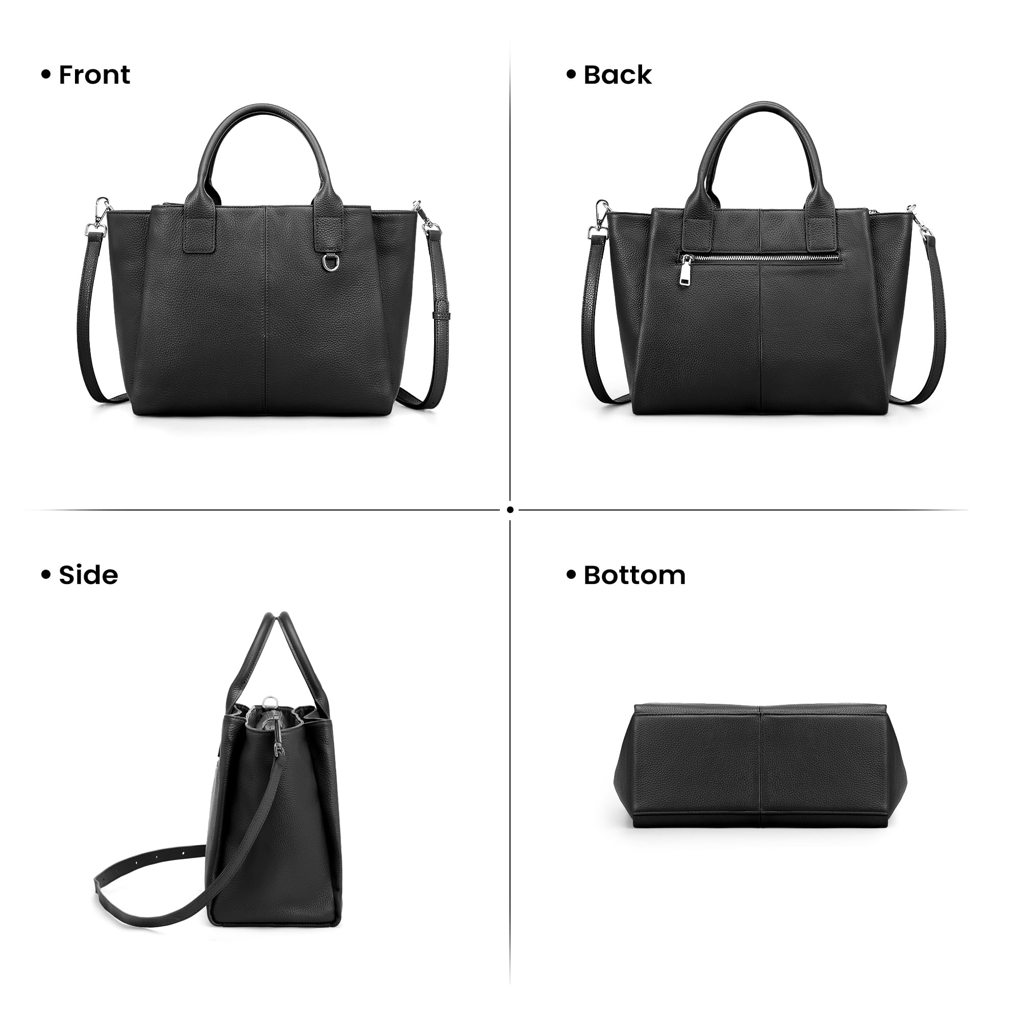 befen Black Leather Tote Bag for Women Medium, Womens Designer Satchel Handbags Crossbody Top Handle Purse with Shoulder Strap
