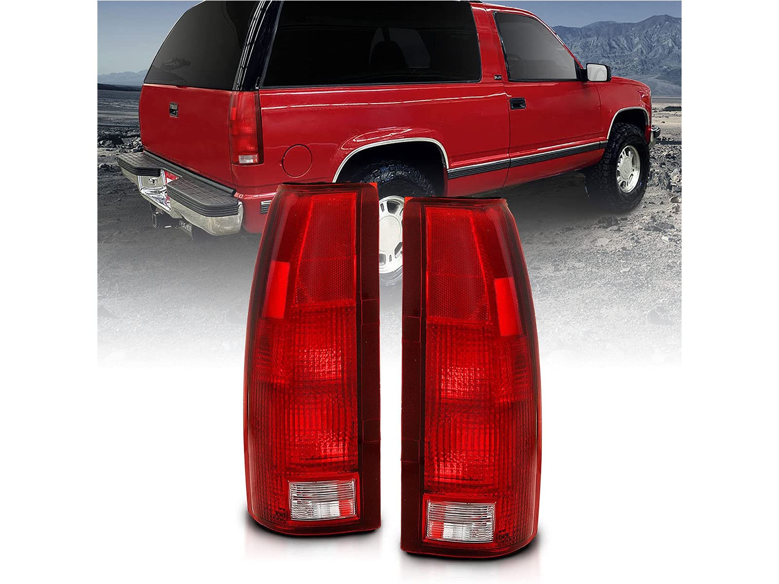 AmeriLite OE Replacement Halogen Tail Lights For Chevy GMC c1500 C/K C10 Silverado Sierra Tahoe Yukon Full-Size Blazer - Driver and Passenger Side, Vehicle Light Assembly, Red
