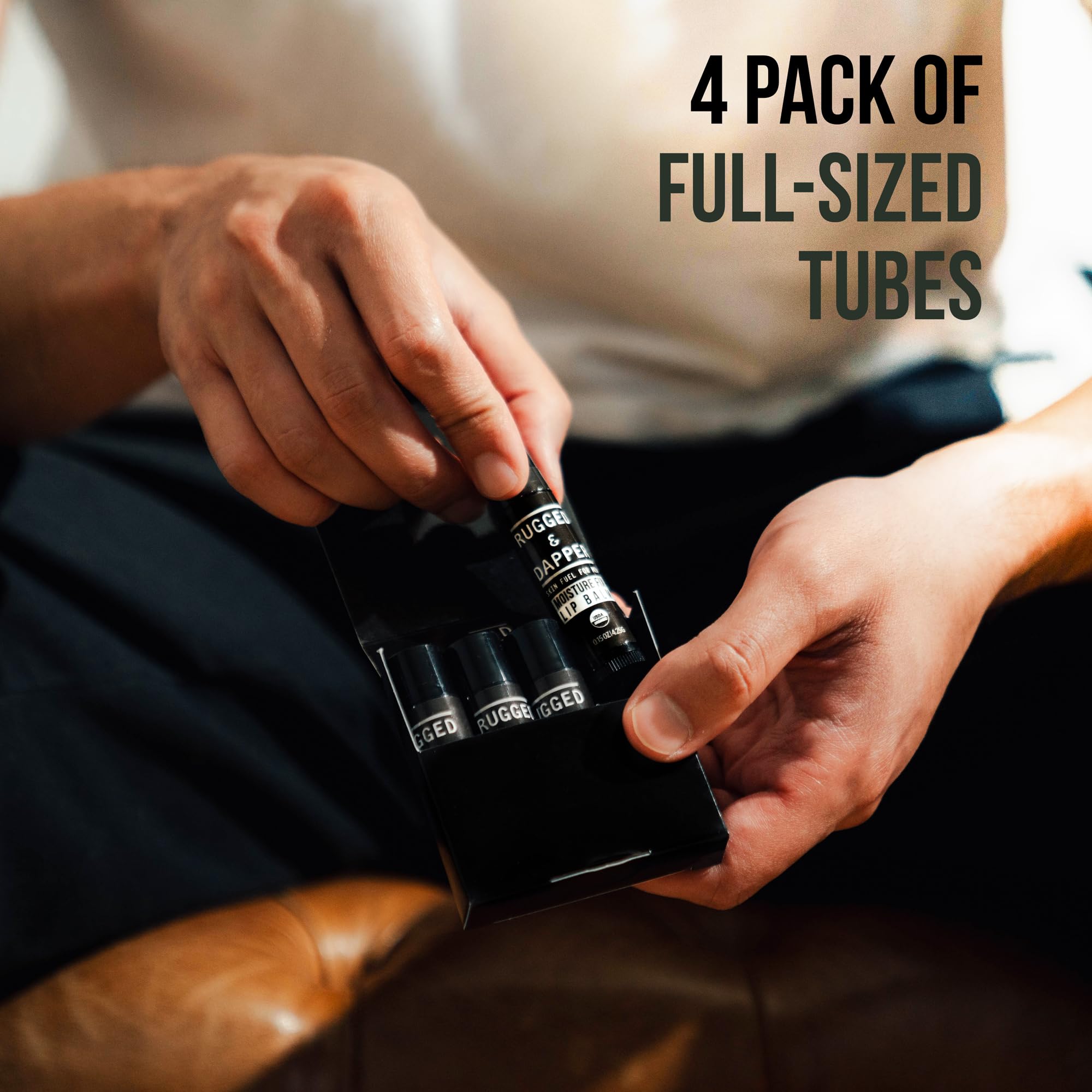 RUGGED & DAPPER Lip Balm for Men | Certified Organic + Natural Ingredients | 4-Pack Set Protects Dry + Chapped Lips