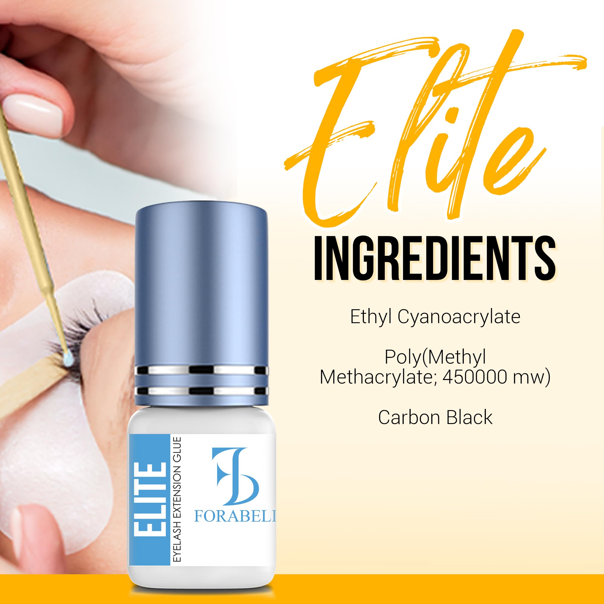 Forabeli Elite Lash Extension Glue - 1 Sec Fast Dry, 7 Week Retention, Maximum Bonding Power, Black Eyelash Adhesive for Professional Use