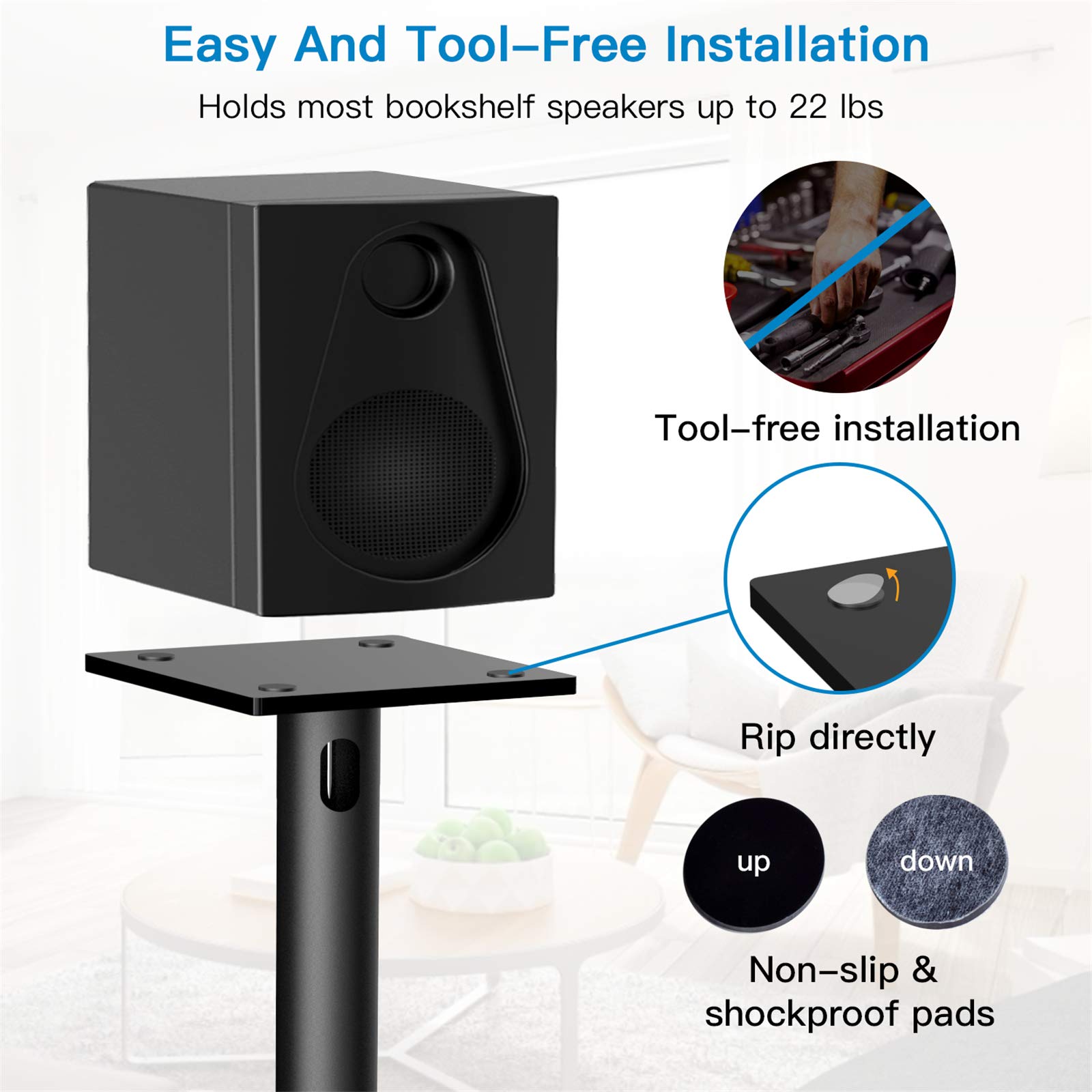 PERLESMITH Universal Floor Speaker Stands Pair for Surround Sound, Bookshelf Speaker Stand for 28 Inch Klipsch, Polk, Yamaha & Other Large Bookshelf Speakers Or Studio Monitors up to 22LBS,1 Pair