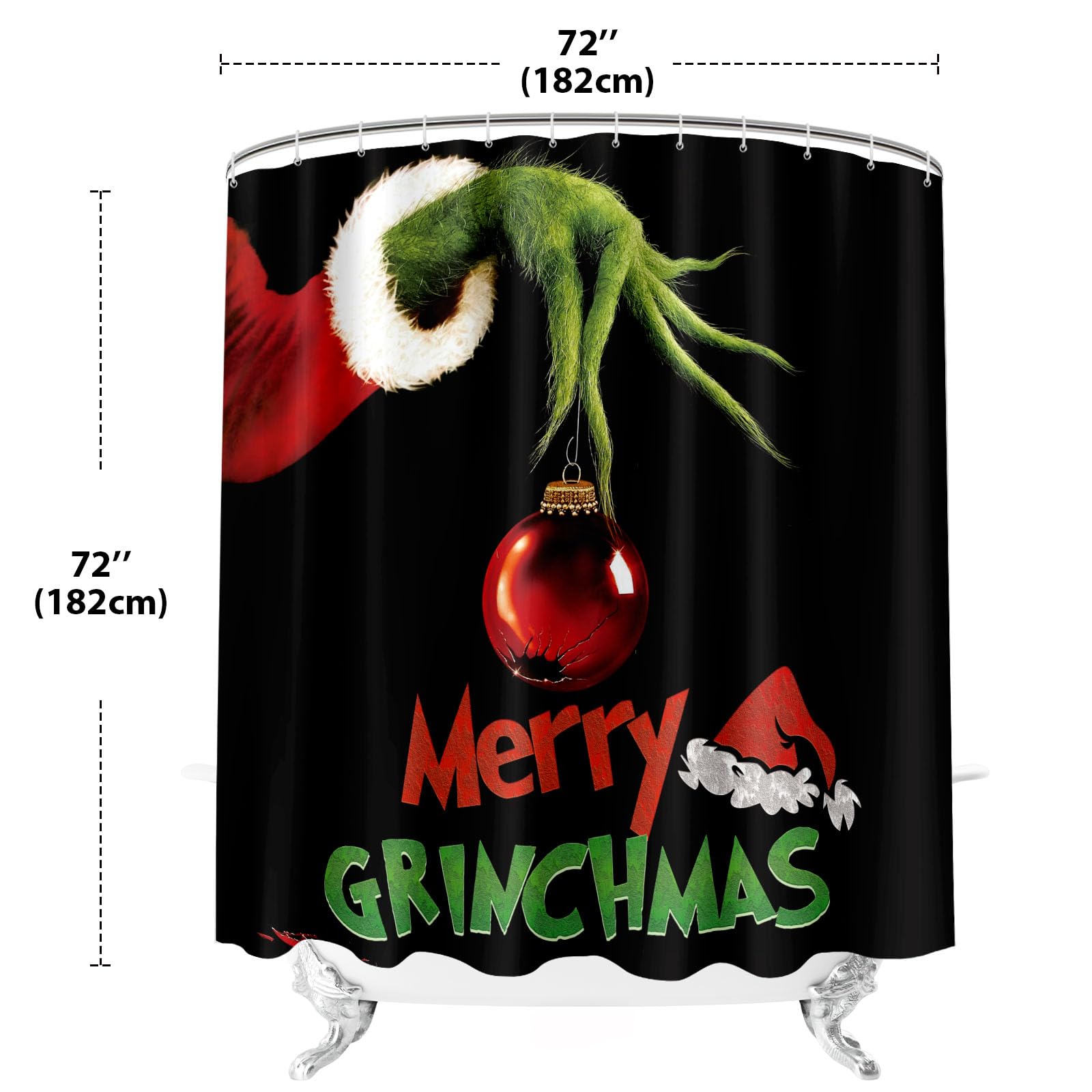 Seasonwood Christmas Shower Curtain Xmas Winter Holiday Shower Curtains Winter New Year Xmas Holiday Bath Decor Waterproof Fabric Machine Washable with 12 Hooks