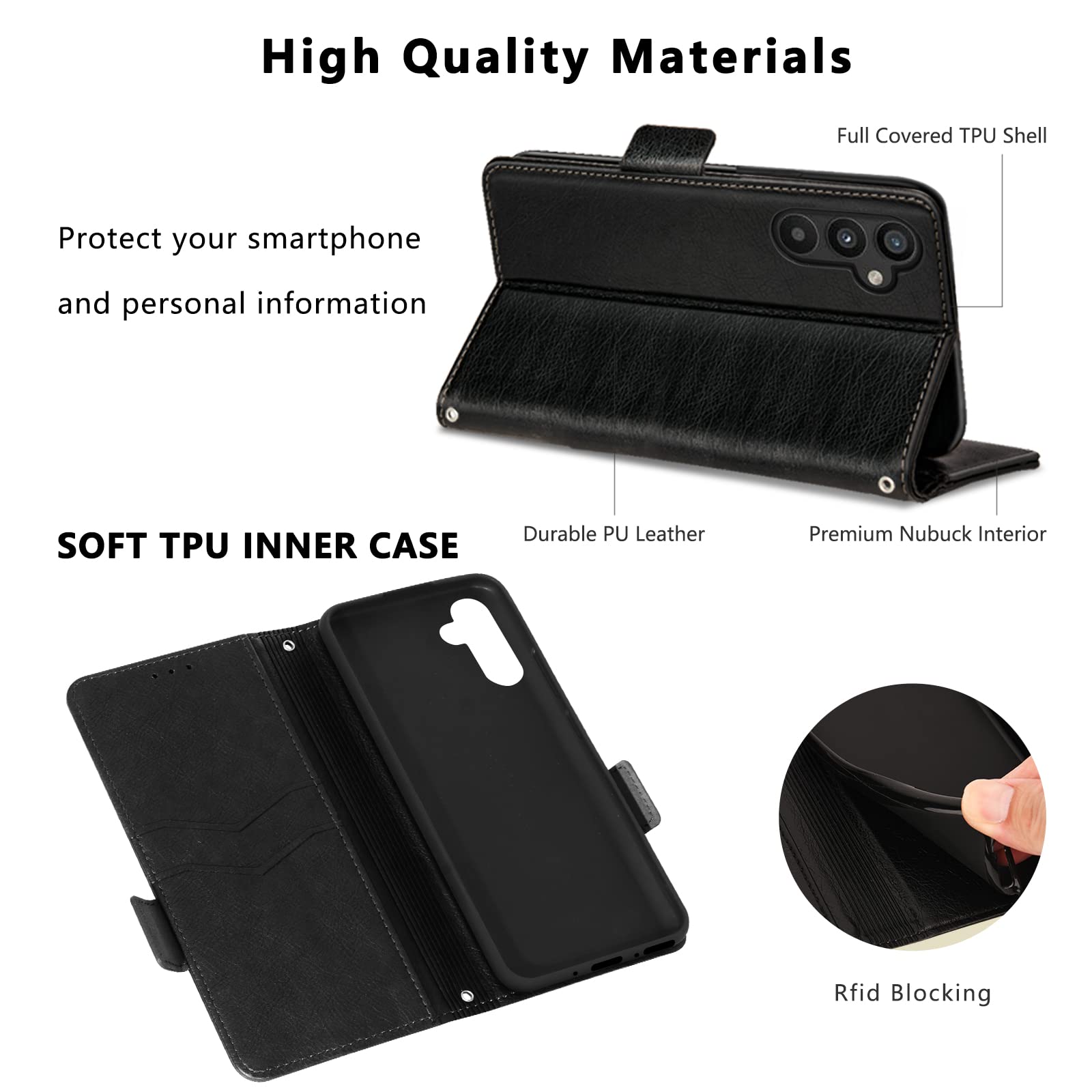 for Samsung Galaxy A34 5G Case, Magnetic Leather Card Slots Galaxy A34 5G Wallet Phone Case, Flip Silicone TPU Bumper Protective Cover with Kickstand, Shockproof Folio Book Case for Samsung A34 Black