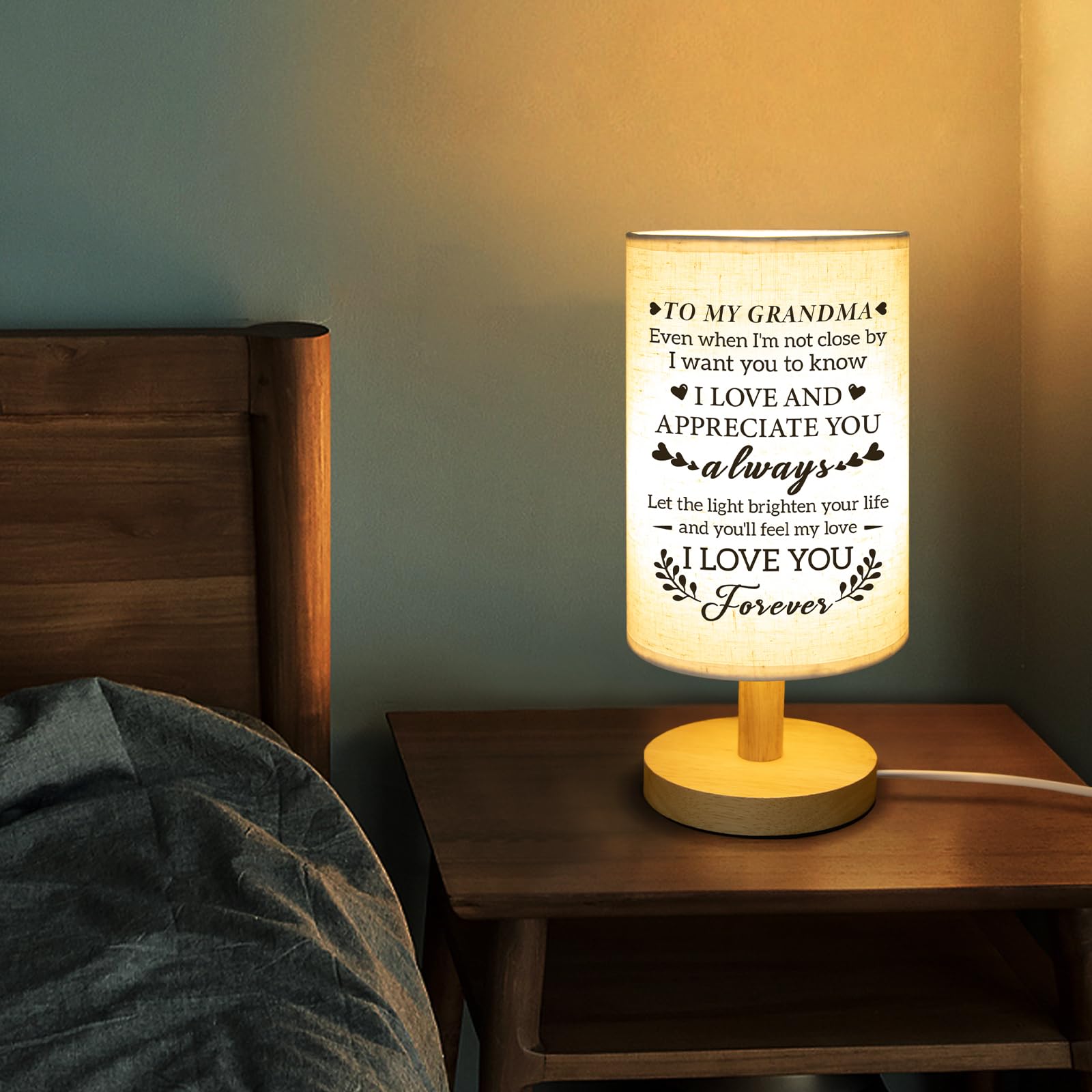 Calibron Christmas Gifts for Grandma from Grandkids, Grandma Christmas Gifts Fabric Lamp, Birthday Gifts for Grandma Table Lamp with Wooden Stand Unique Grandma Gifts