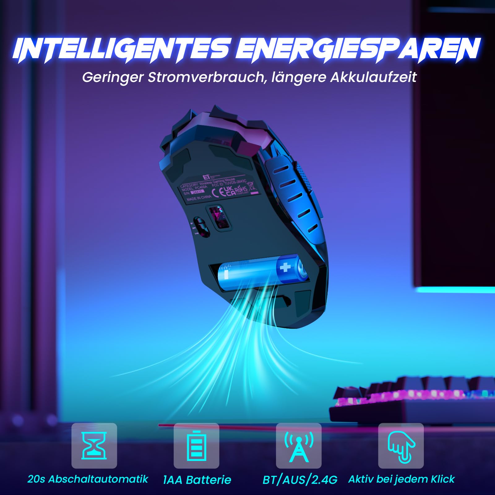 RisoPhy Wireless Gaming Mouse with 8000 DPI, 2.4G & Bluetooth Dual Mode Connection - Ergonomic Design, 7 Programmable Buttons, RGB backlighting, Precision Sensor for PC and Gaming