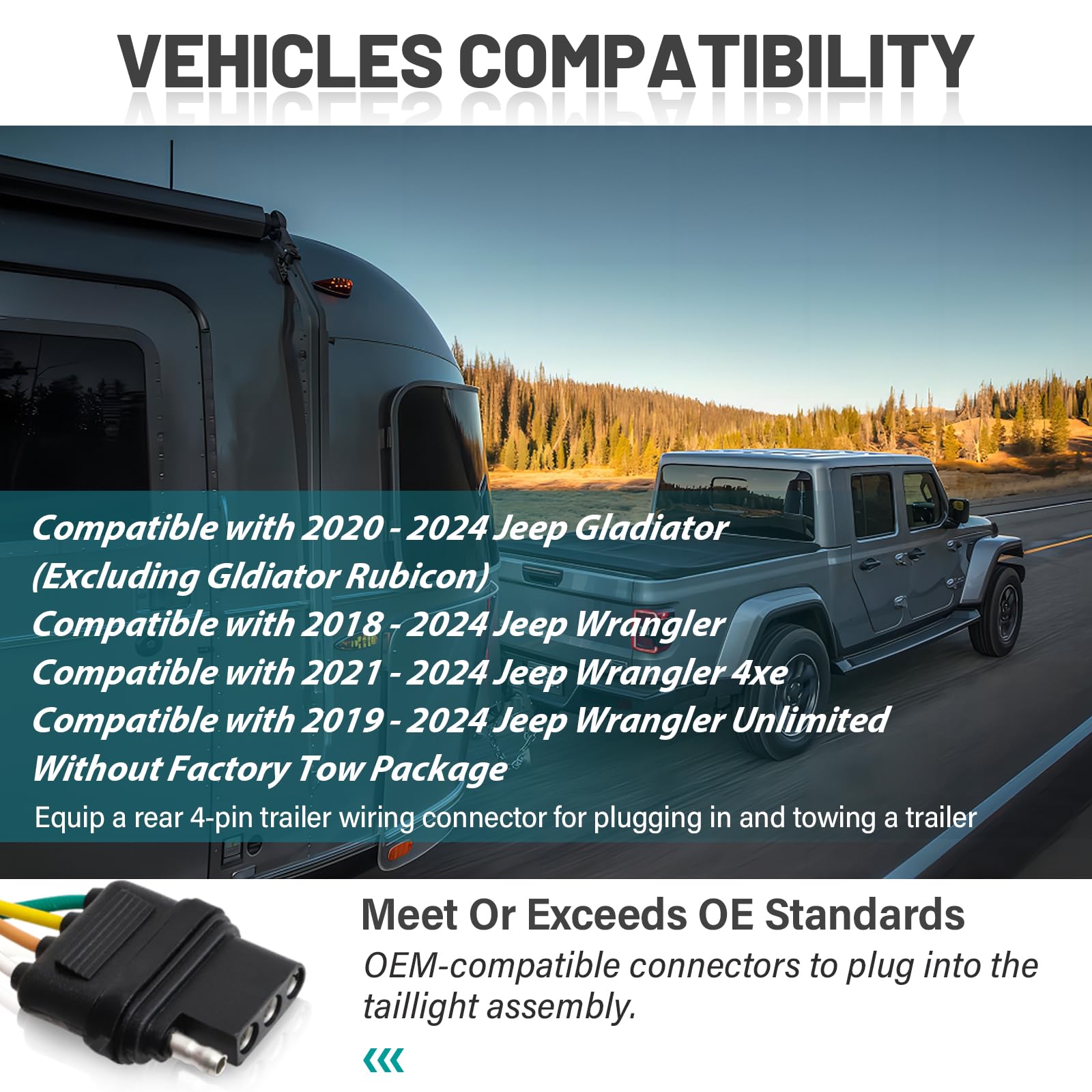 MECMO 56407 4-Pin Trailer Wiring Harness for 2018-2025 Jeep Wrangler JL/JLU, 2020-2025 Jeep Gladiator JT, 19-25 Wranglers Unlimited, Rubicon, Sahara, Sport, 4xe Towing Hitch Wire Trailer Light Plug