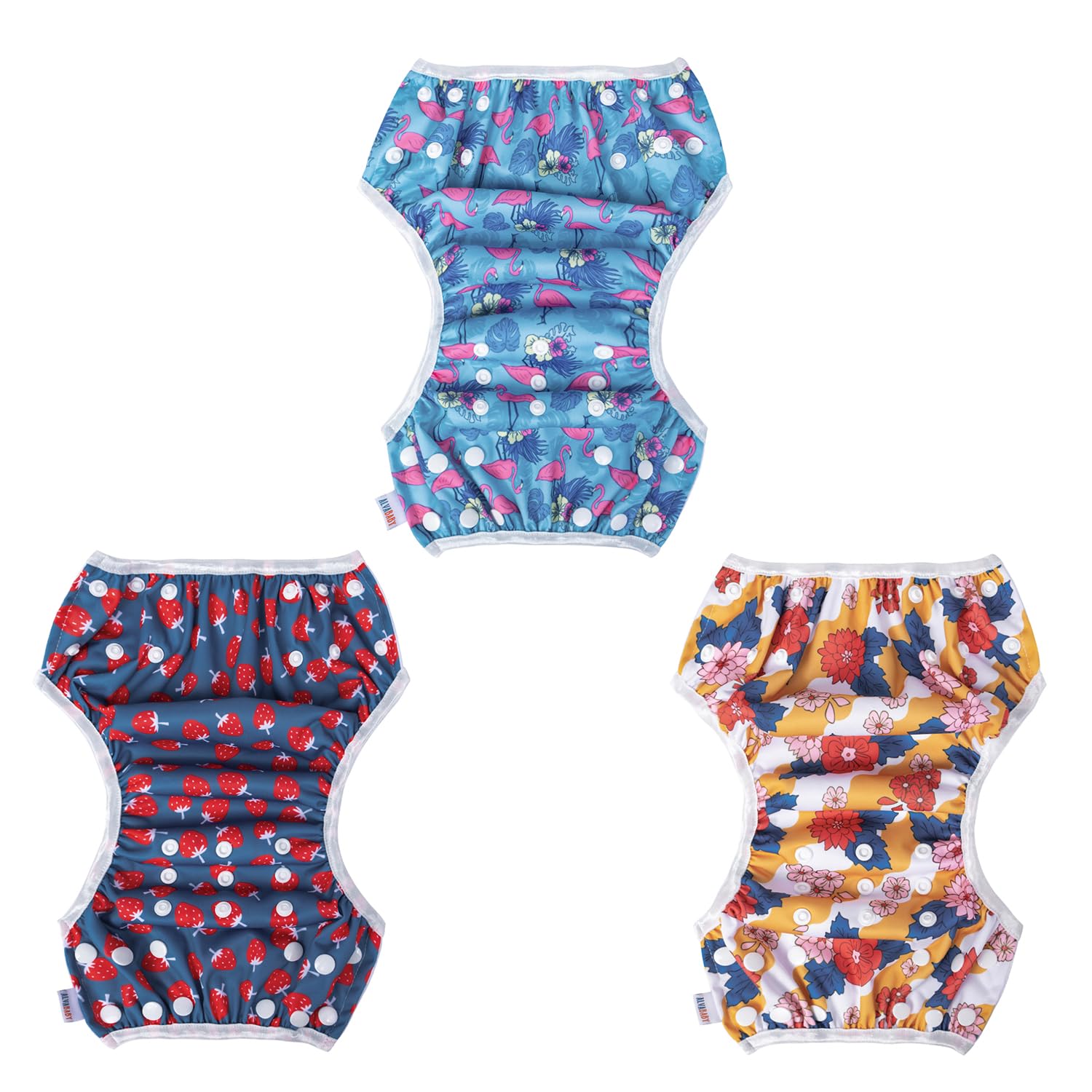 ALVABABY 3 Pack Large Swim Diapers, Baby/Toddler/Infant Snap Adjustable Reusable Swimming Diaper Baby Gift for Boy and Girl 3ZSWY40