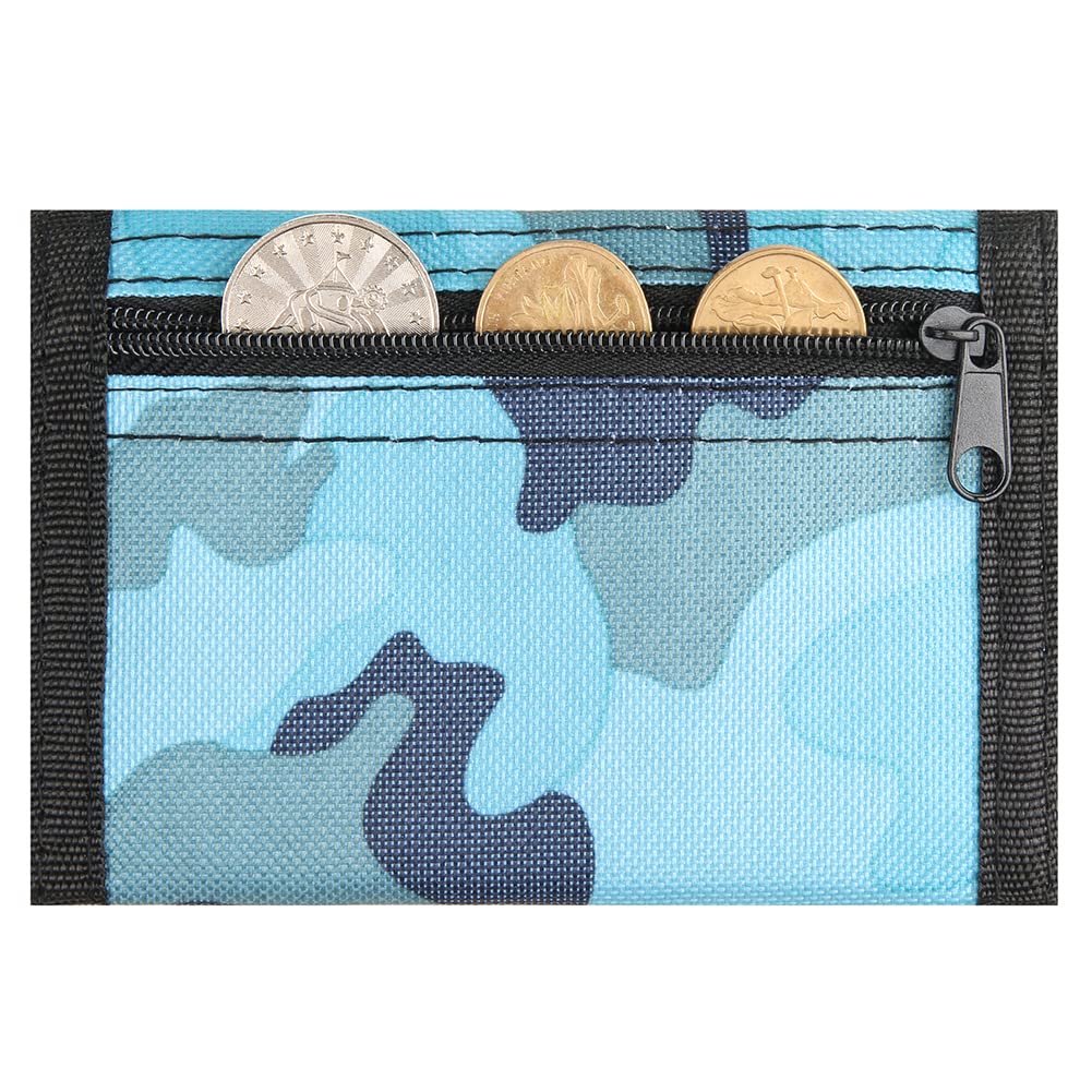 Lamiza RFID Kids Wallet for Boys Men, Boys Wallet for Kids with Magic Sticker, Teen Wallet with Coin Pocket, Camo Wallet for Teen Boys, Nylon Wallet for Christmas/Birthday Gift Ideas (Camo blue)