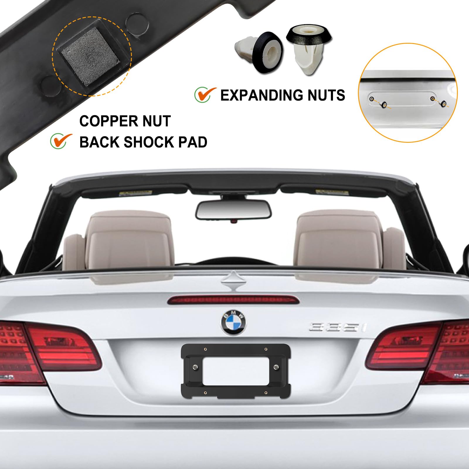 ZXFOOG Rear License Plate Holder Bracket for BMW 1/2/ 3/5 / 6/ X Series, 328i 323i 528i M3, Mini Cooper, Bumper Trunk Car Tag Frame with Screws, Replace 51187160607 511882380615