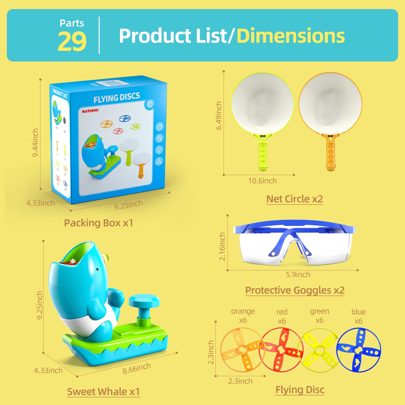 WATUDOU 29 PCS Flying Disc Launcher Outdoor Indoor Game Toys Gifts for 3 4 5 6 Year Old Boys Kids, Outdoor Outside Game Toys for Kids Boys Ages 3-5 4-8, Ideal 3 4 5 6 Year Old Boys Birthday Gifts