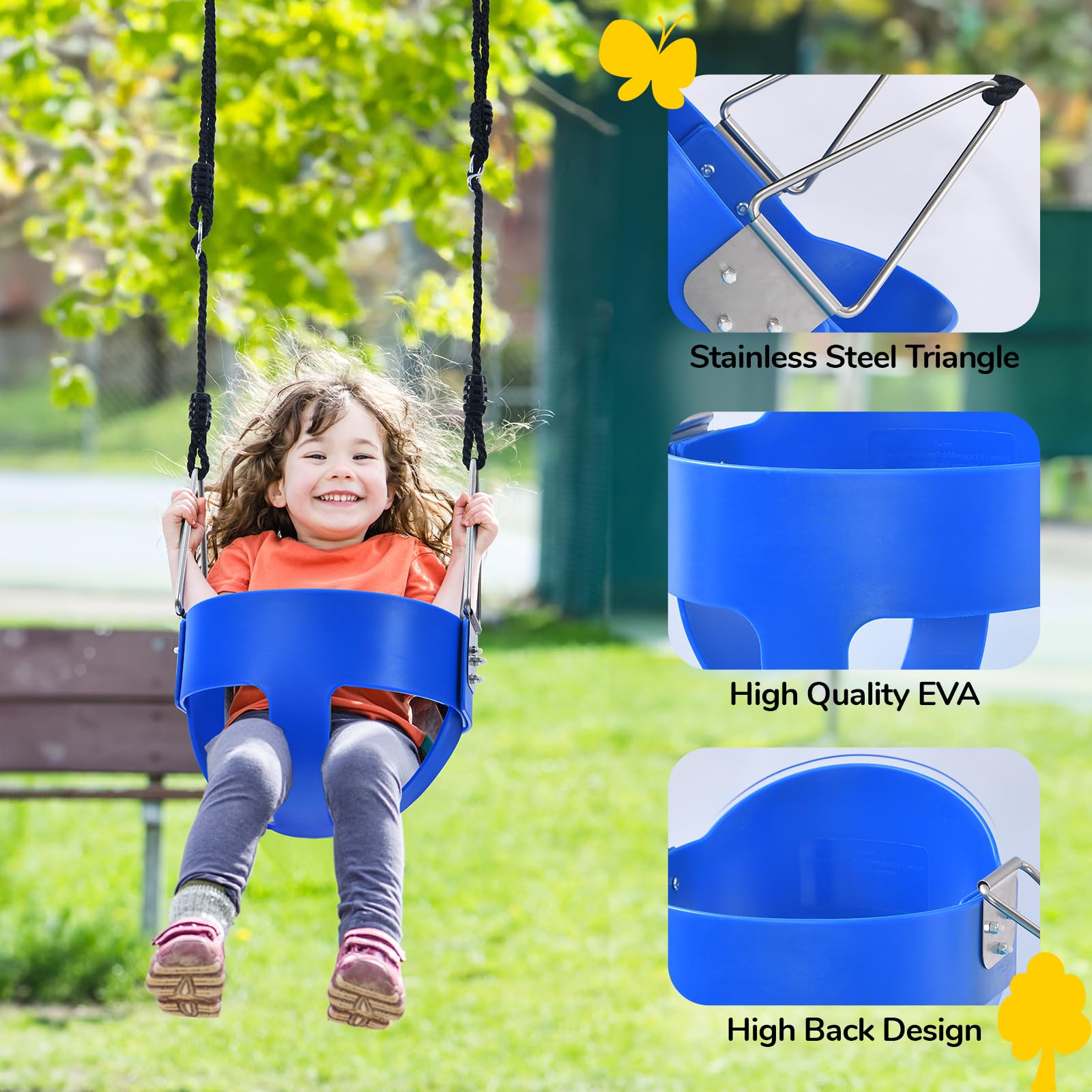 Trekassy Swing Set for Backyard, 440lbs Heavy Duty A-Frame Metal Swing Stand with 1 Saucer Swing and 1 Toddler Swing, Outdoor Kids Play Equipment for Playground, Playset