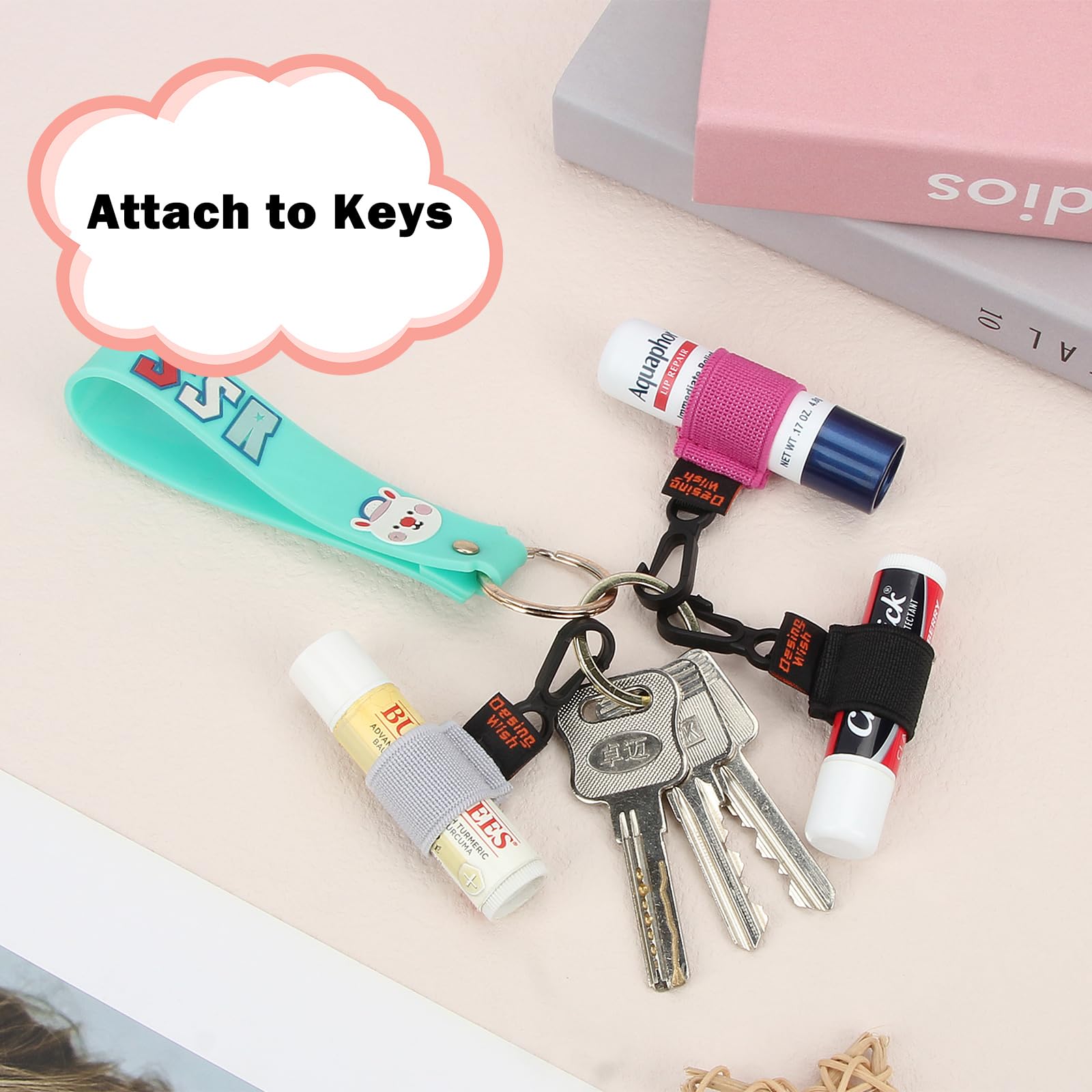 Desing Wish 3 PCS Mini Chapstick Holder Keychain Elastic Sleeve Chapstick Keychain Holder for Lip Balms/Lip Gloss/Lipsticks, Lip Balm Holder Sleeves (Black/Rose/Blue)