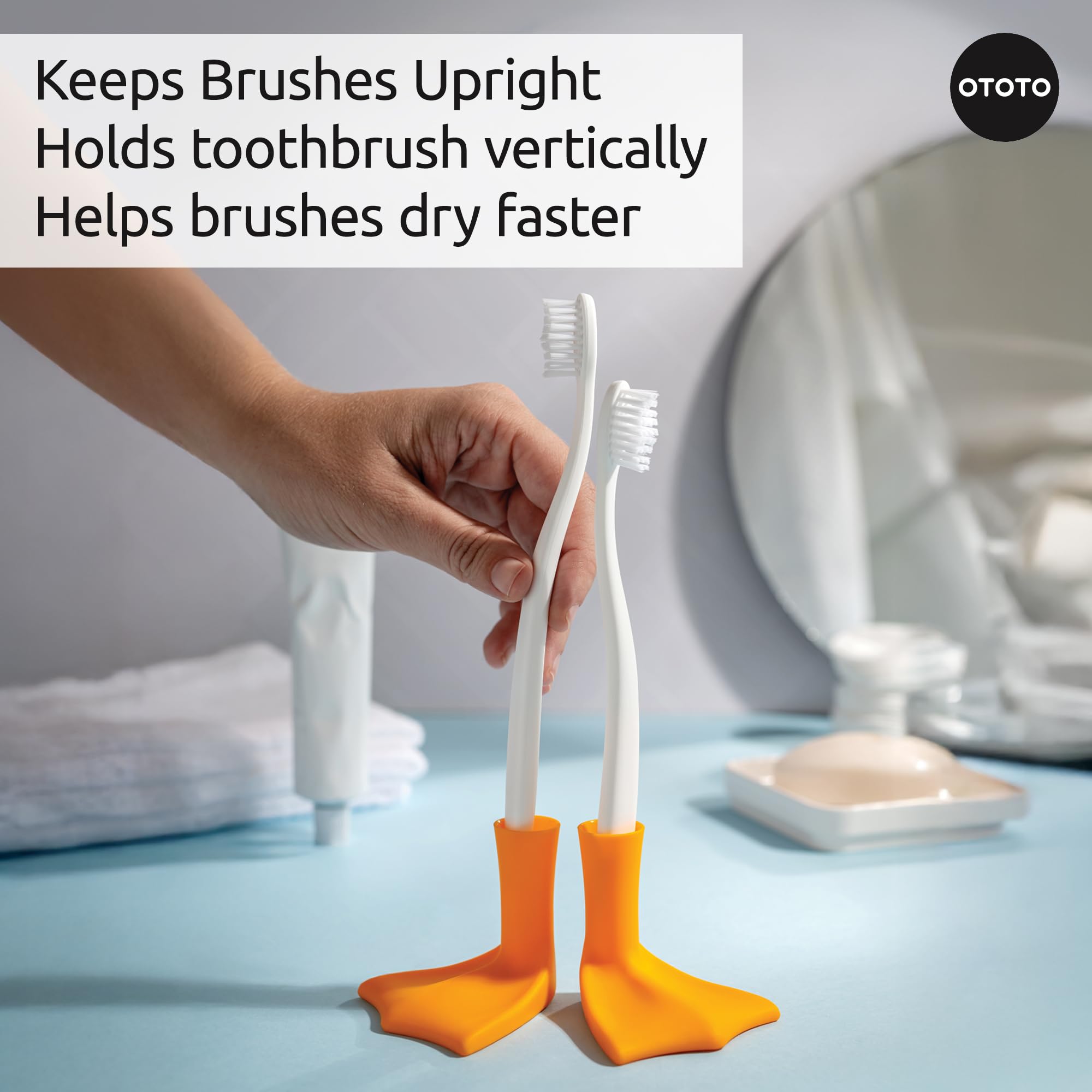 OTOTO Duck-Clean Toothbrush Holder 2pk - Duck Leg Bathroom Organizer, Funny White Elephant Gifts for Adults - Makeup Brush Holder & Hygiene Accessory