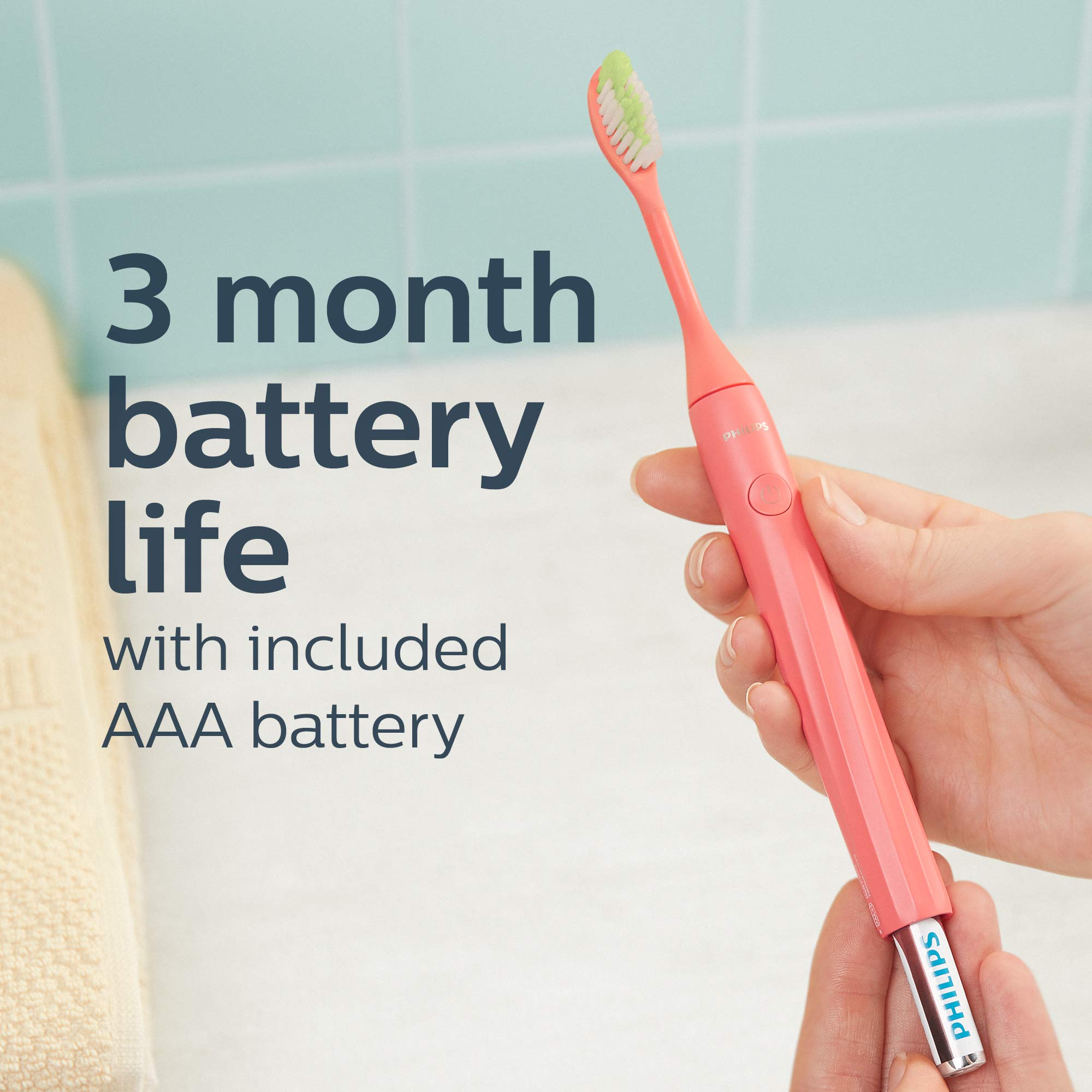 Philips One by Sonicare Battery Toothbrush, Brush Head Bundle, Miami Coral, BD1001/AZ