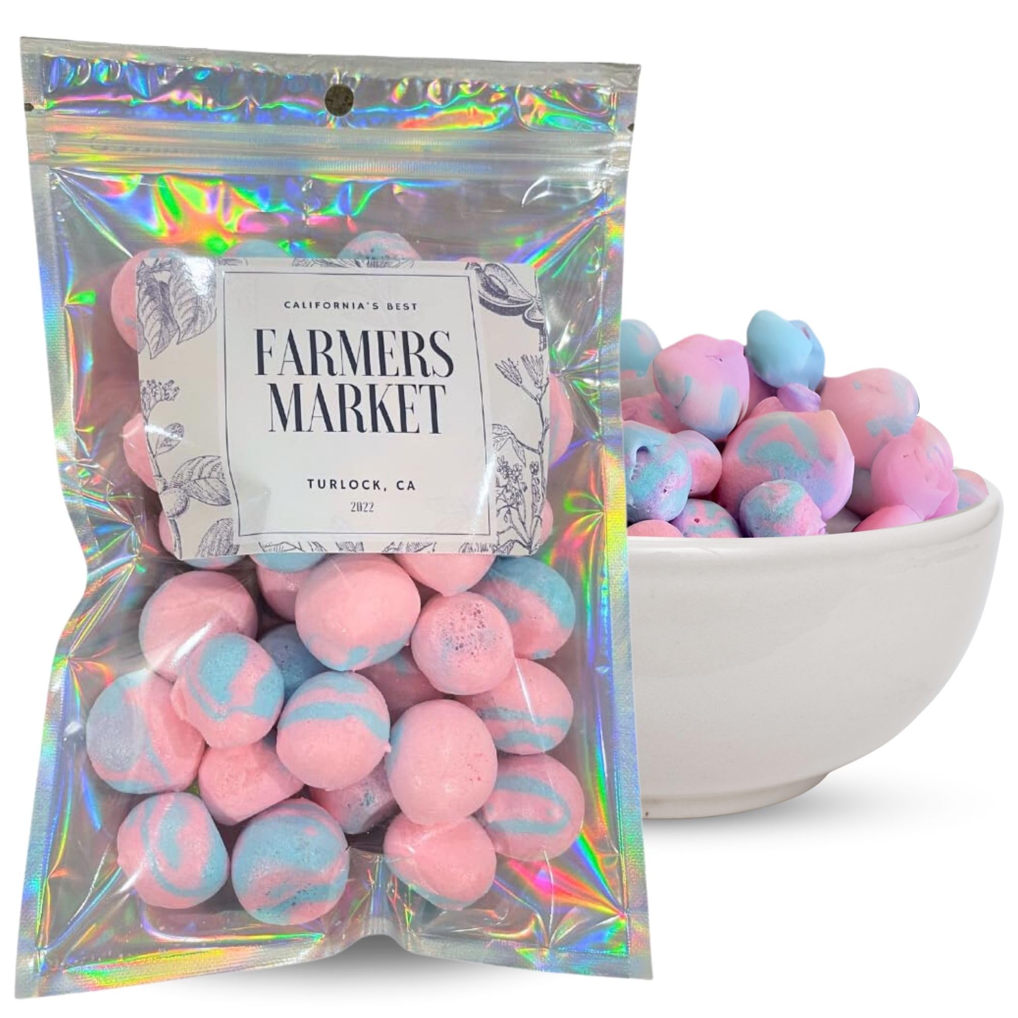 Farmers Market Cotton Candy Taffy - Blue And Pink, Freeze-Dried Freshness, Fluffy, Soft Texture - Whipped Cotton Candy Taffy, (2 oz)